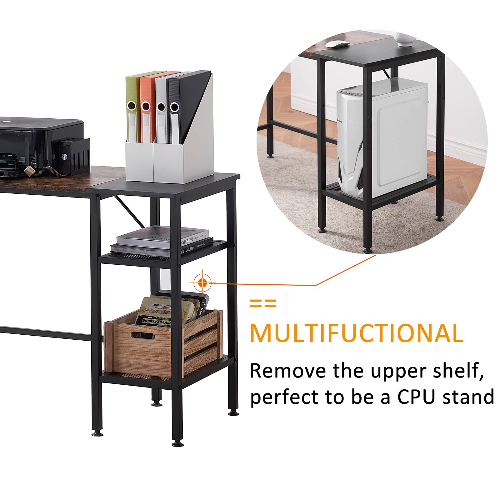 Reversible L-Shaped Computer Desk 59 Inch, Rustic Corner Desk with Storage Shelves & Movable Shelf - Home Office Workstation for Small Spaces, Gaming & Study Setup