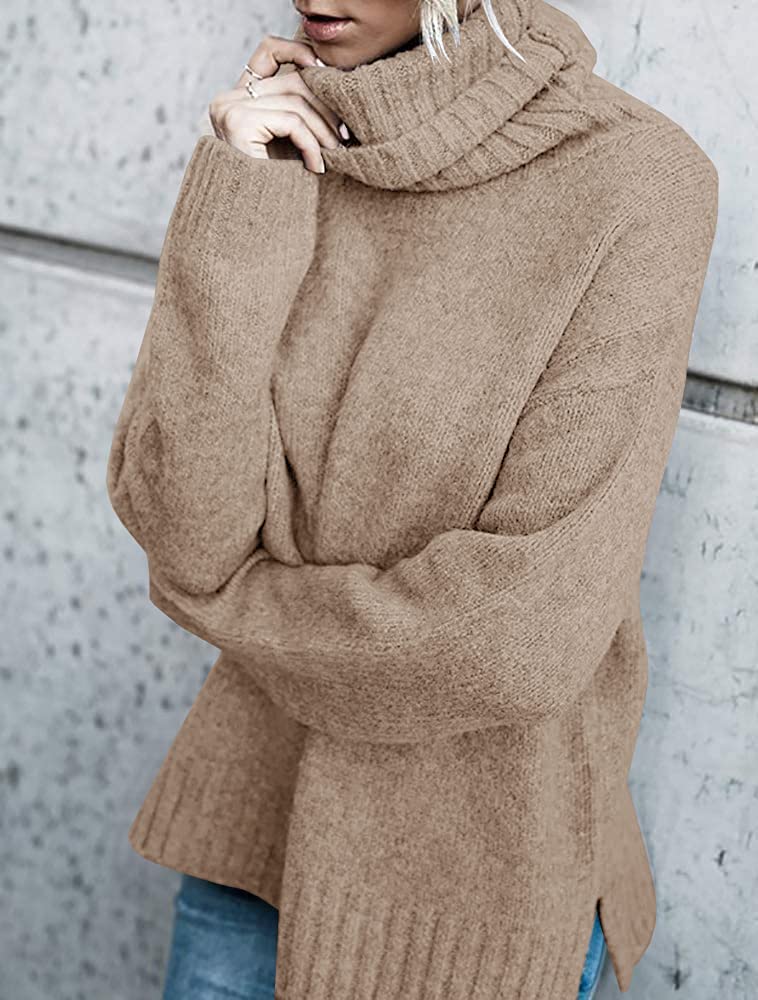 FISACE Women's Oversized Turtleneck Pullover Sweater - Cable Knit Long Sleeve Casual Sweater Top for Fall & Winter - Cozy Office Wear, Date Night Outfit, Holiday Fashion