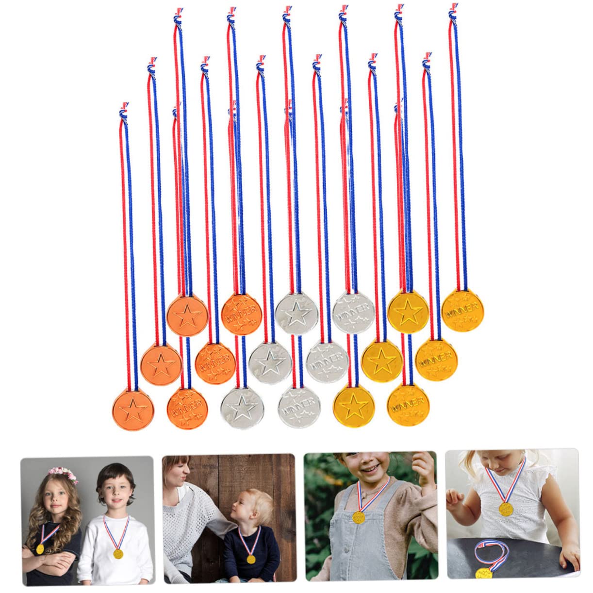BESPORTBLE 180 Pcs Kids Party Medals with Lanyards - Plastic Children's Award Medals for Sports Day, Birthday Parties & School Events
