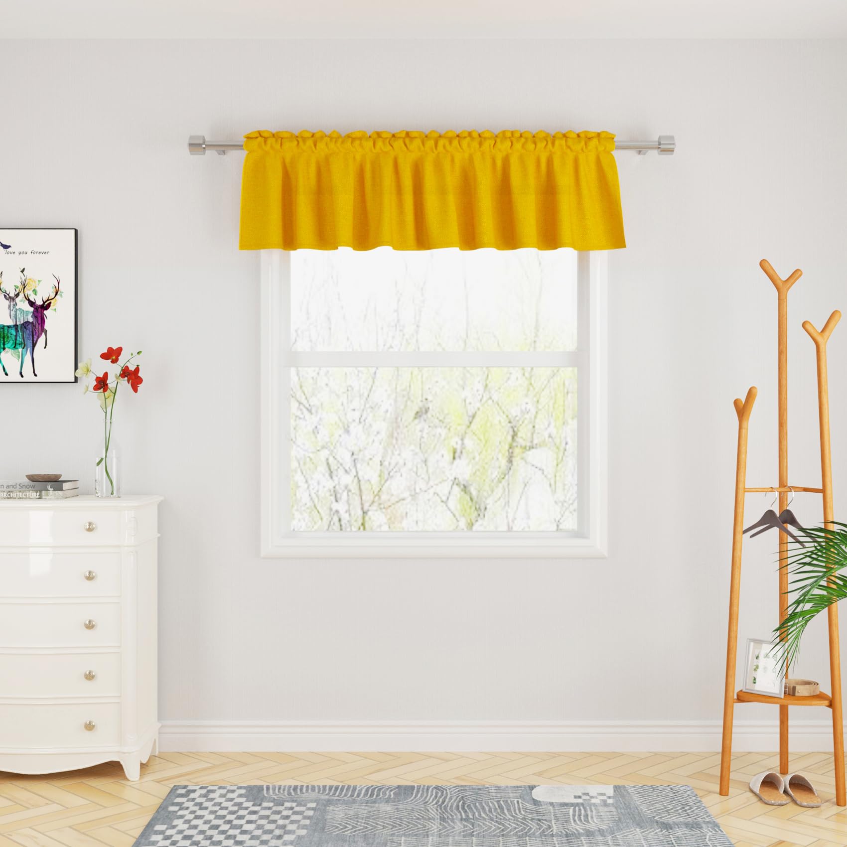UPOPO Yellow Linen Textured Valance Curtain Topper - 54