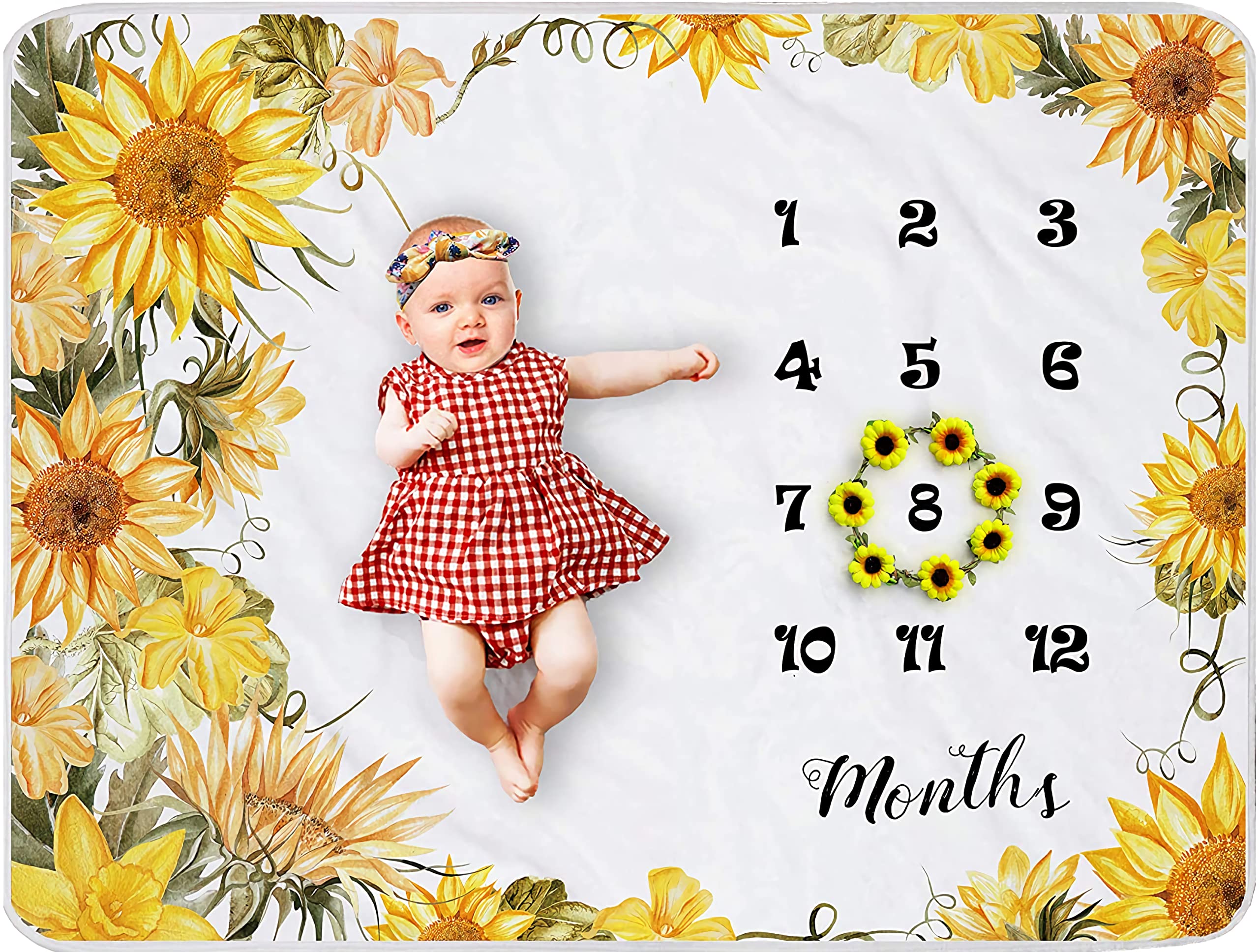 Sunflower Baby Monthly Milestone Blanket - Soft Floral Newborn Photo Prop Blanket for Girls - Perfect Baby Shower Gift & First Year Keepsake - Ideal for Monthly Photos, Nursery Decor, and Special Occasions