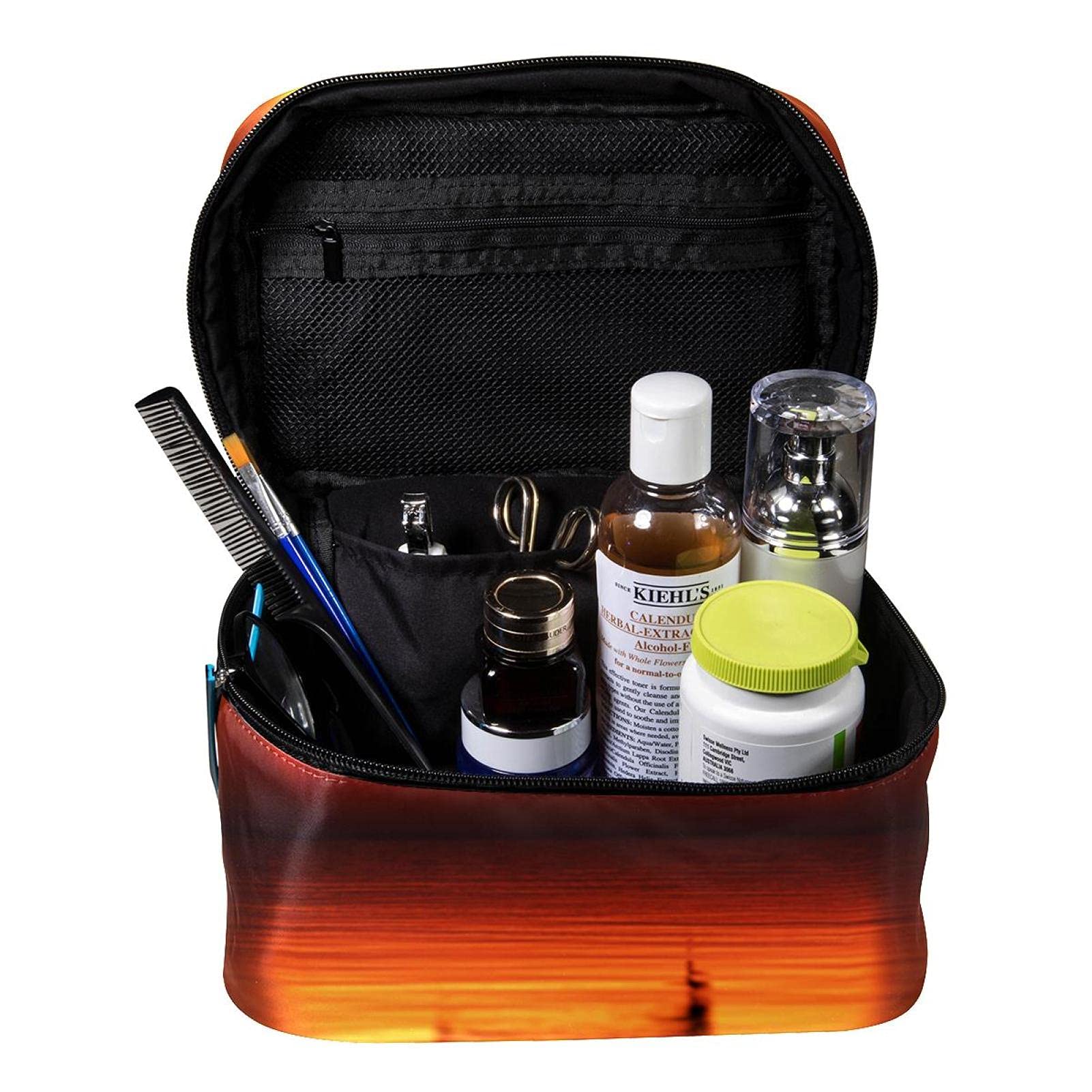 Waterproof Large Travel Makeup Bag with Dolphin Sunset Print - Cosmetic Organizer Case with Zipper for Women & Girls - Perfect for Beach Trips, Vacations & Daily Use