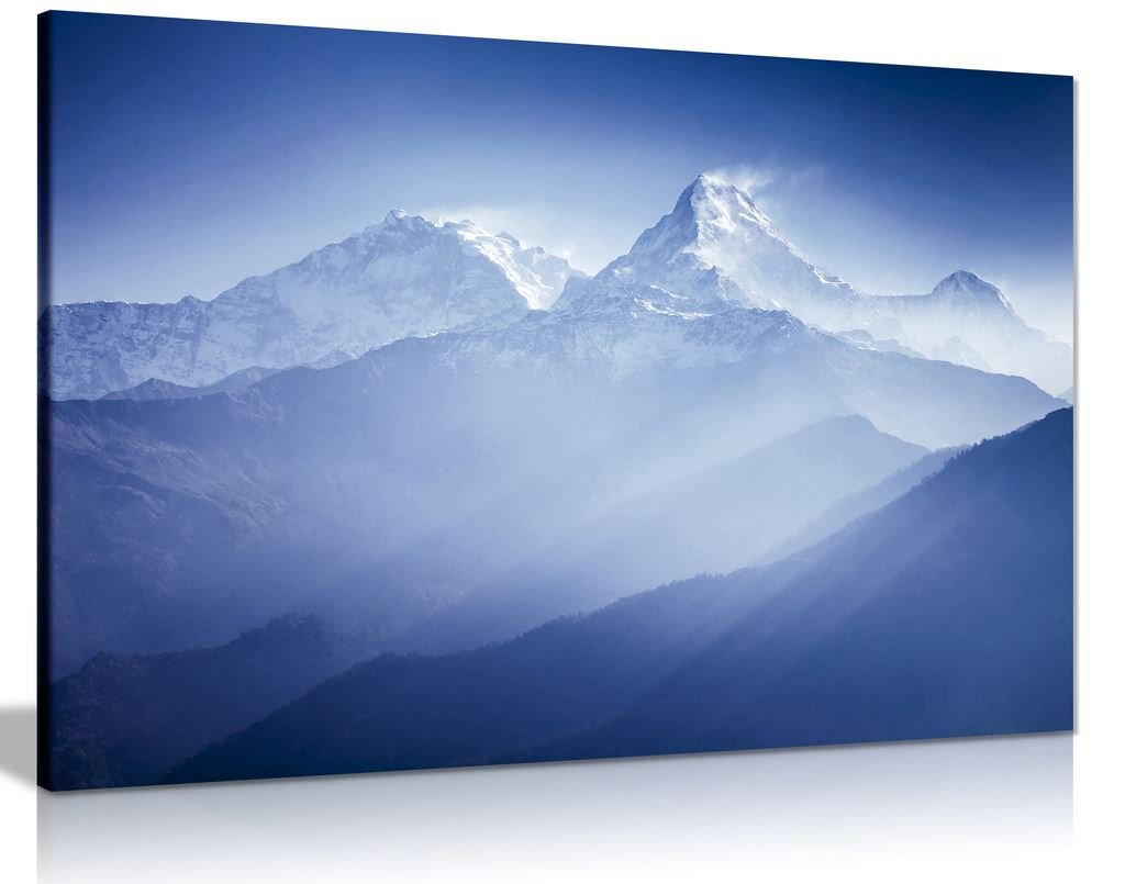 Blue Annapurna Mountains Landscape Canvas Wall Art Print - 36x24 Inches - Stunning Home & Office Decor for Living Room, Bedroom, or Office