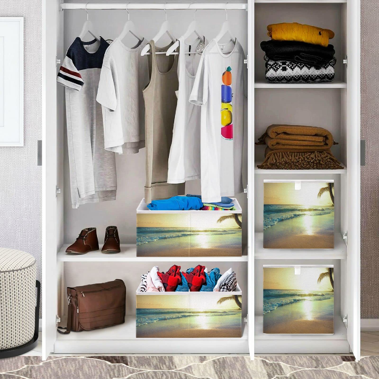Foldable 11x11x11 Inch Storage Basket Cube - Organizer Bin for Toys, Books, Shelves, Closet & Laundry | Home Decor & Nursery Storage Solution | Perfect for Summer Beach Trips & Sunset Picnics