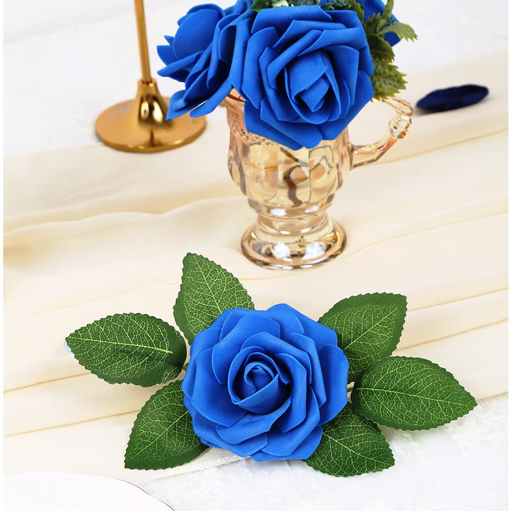 100pcs Royal Blue Artificial Rose Flower Heads - Bulk Foam Fake Flowers for DIY Wedding Bouquets, Bridal Shower Centerpieces, Rose Wall Decor, Kissing Balls & Table Arrangements - Perfect for Wedding, Home & Party Decorations (Royal Blue)