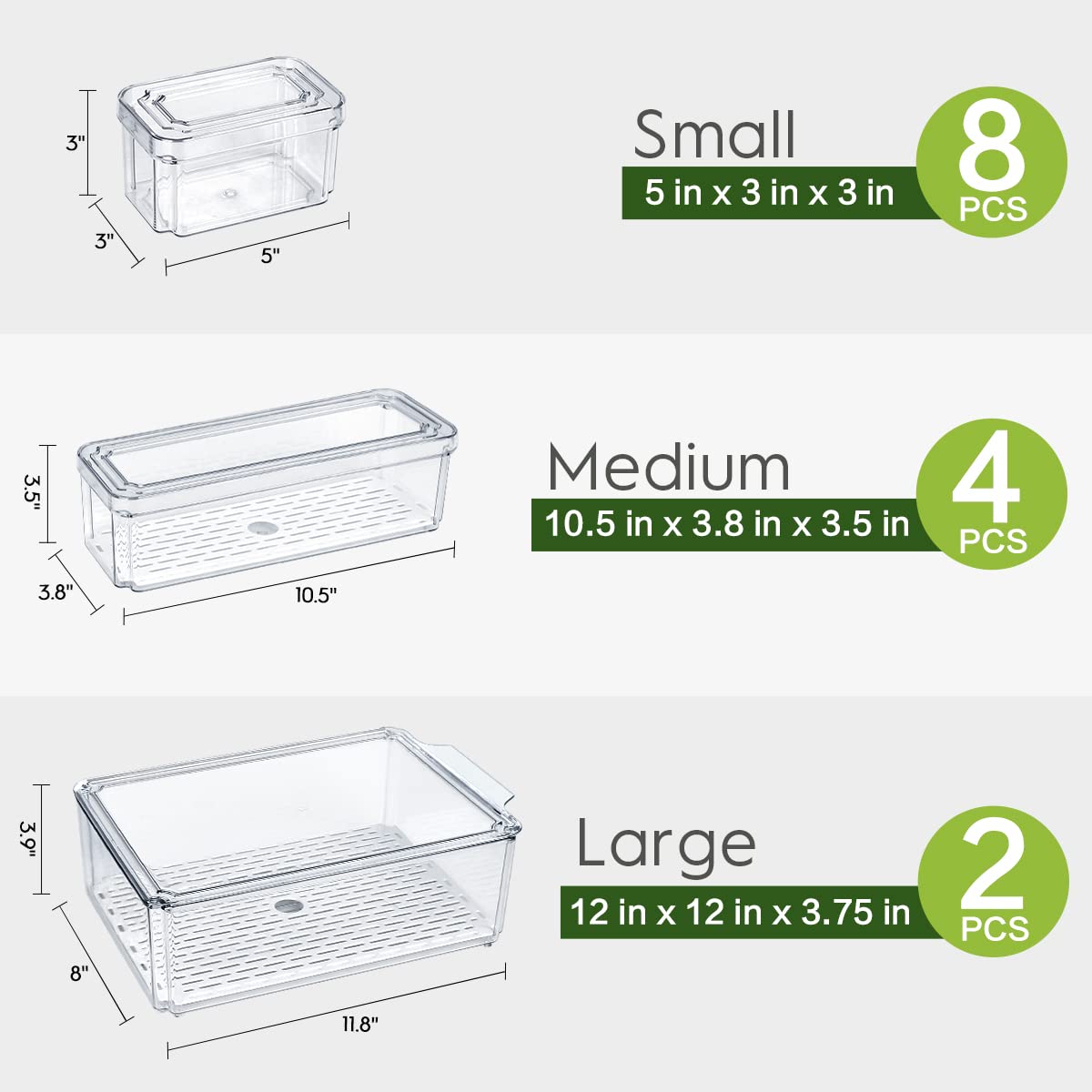 14-Pack Stackable BPA-Free Clear Refrigerator Organizer Bins with Lids - Food Storage Containers for Fruits, Vegetables, Drinks & Cereals | Fridge Organization for Kitchen, Pantry & Meal Prep