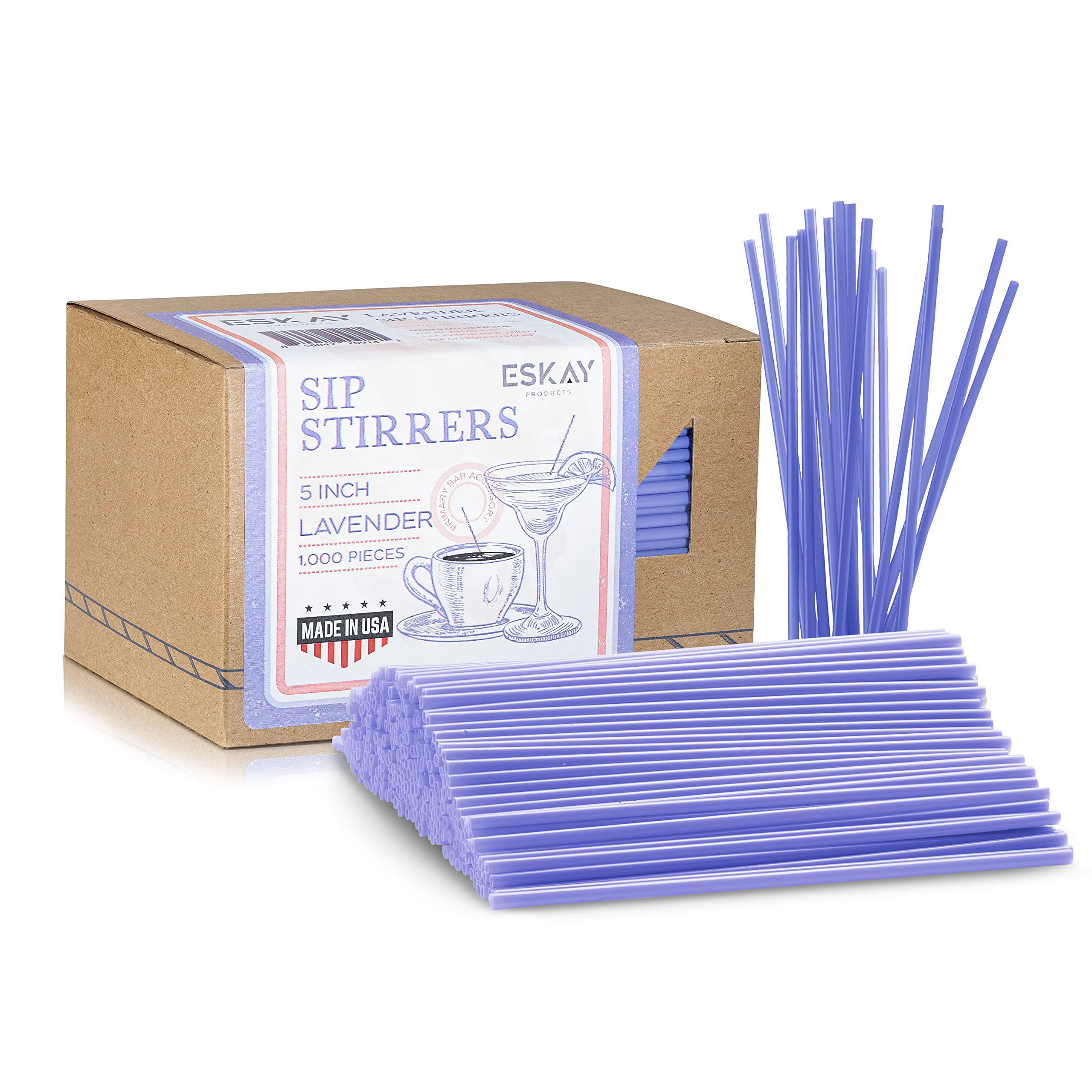 1000 Plastic Coffee Stirrers - 5-Inch Cocktail Straws & Stir Sticks for Coffee, Tea, and Beverages - Made in USA - Lavender Color - Perfect for Coffee Bars, Restaurants, Cafes, and Home Use