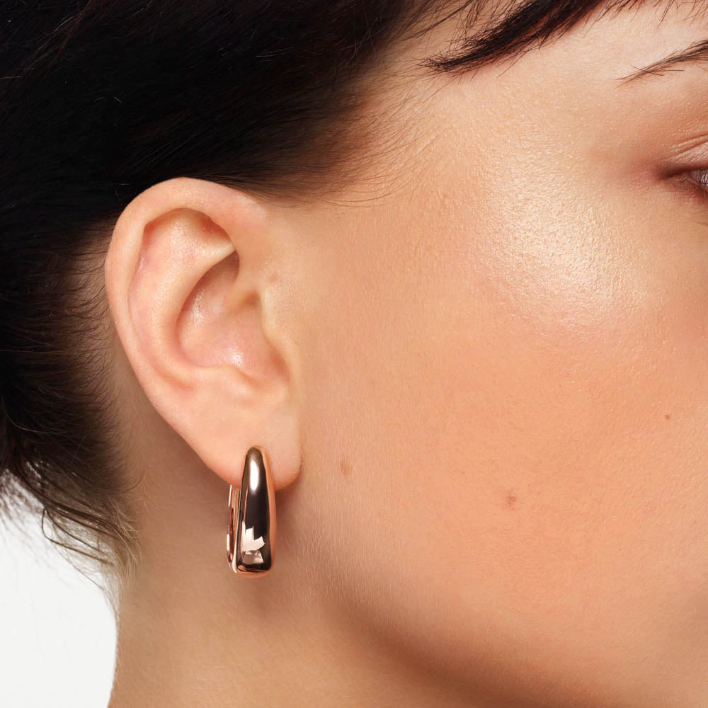 Rose Gold Elongated Dome Hoop Earrings for Women - Elegant Dangle Earrings for Parties, Weddings & Everyday Wear