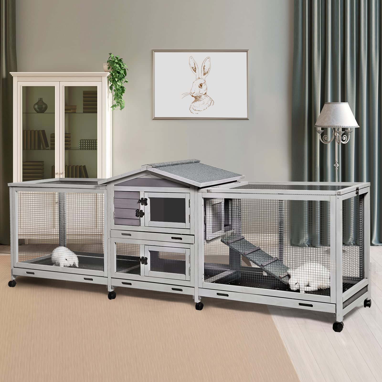 Large Rabbit Hutch Bunny Cage for Indoor & Outdoor Use - 93.7