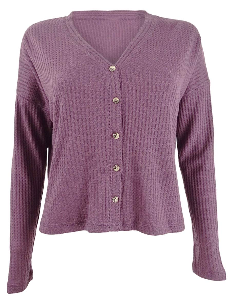 Hippie Rose Women's Juniors Waffle Knit Cropped Cardigan Sweater - Boho Chic Loose Fit Open Front Long Sleeve Cover Up for Casual Outfits, Fall Layering & Coffee Dates