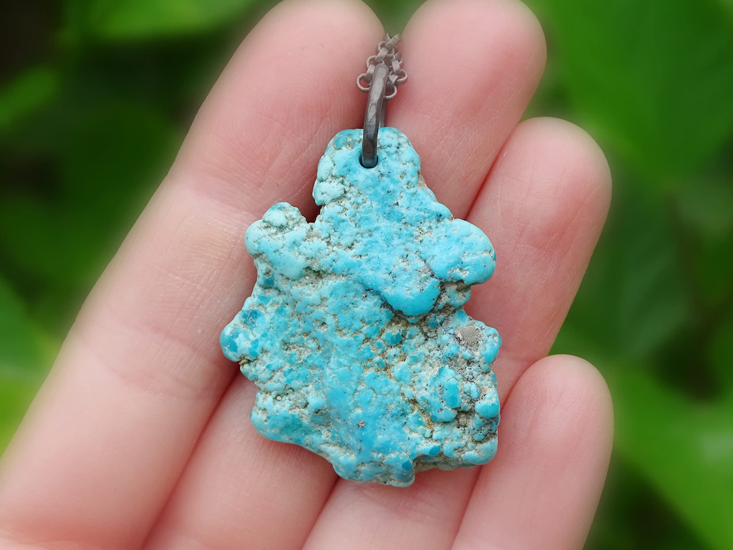 Natural Big Turquoise Pendant Necklace for Men - Raw Sleeping Beauty Turquoise Nugget in Sterling Silver - Perfect for Casual Wear, Gifts & Boho Style