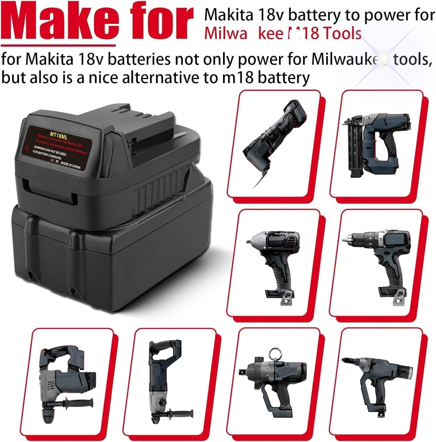 TEPULAS MT18MIL Battery Adapter - Makita 18V to Milwaukee M18 Power Tool Converter | Compatible with Milwaukee M18 Drills, Saws & Other 18V Tools (Adapter Only) | Perfect for DIY Projects & Professional Worksites