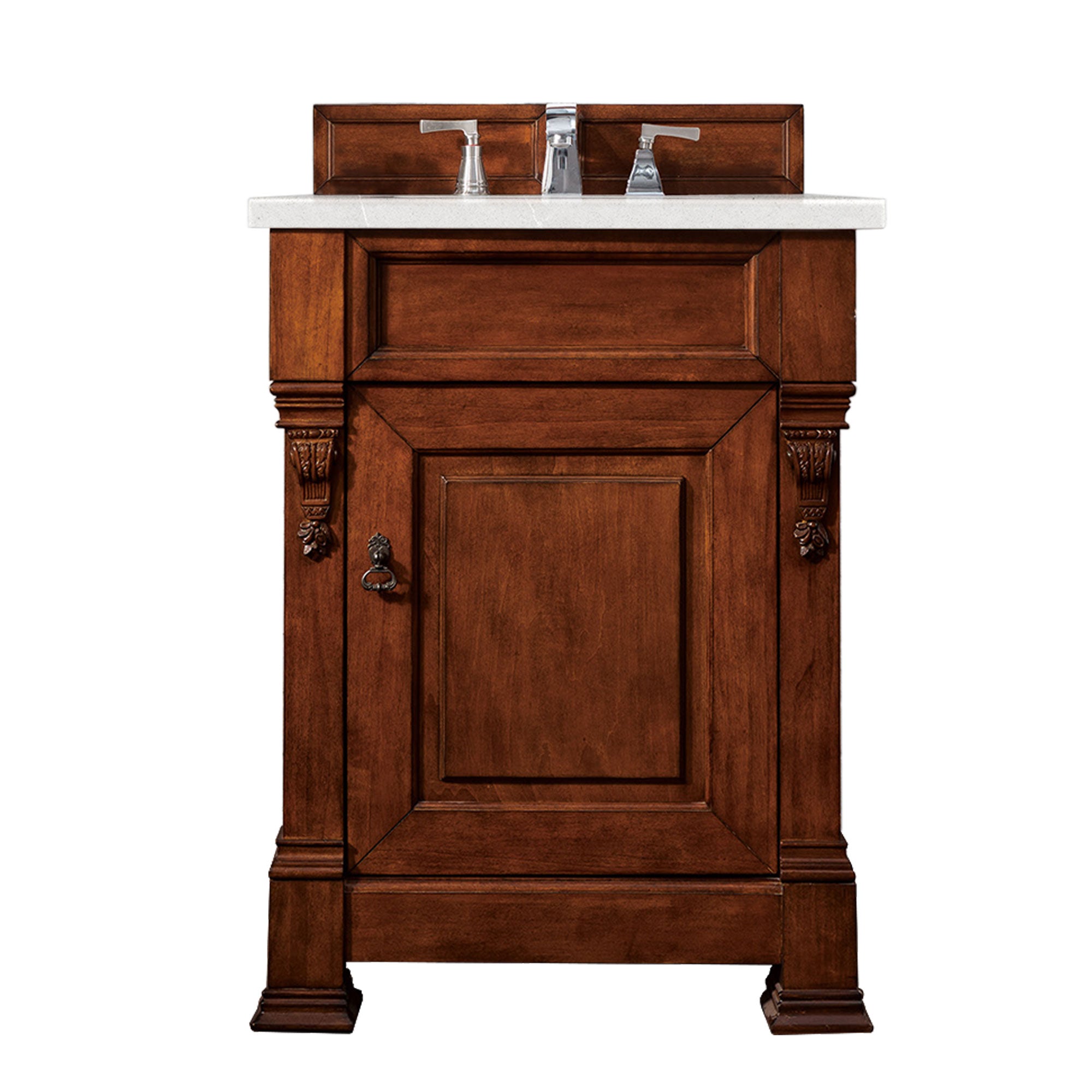 Brookfield 26 Inch Single Bathroom Vanity with Warm Cherry Finish & 3CM Eternal Serena Quartz Countertop - Perfect for Modern Master Bathrooms & Powder Rooms