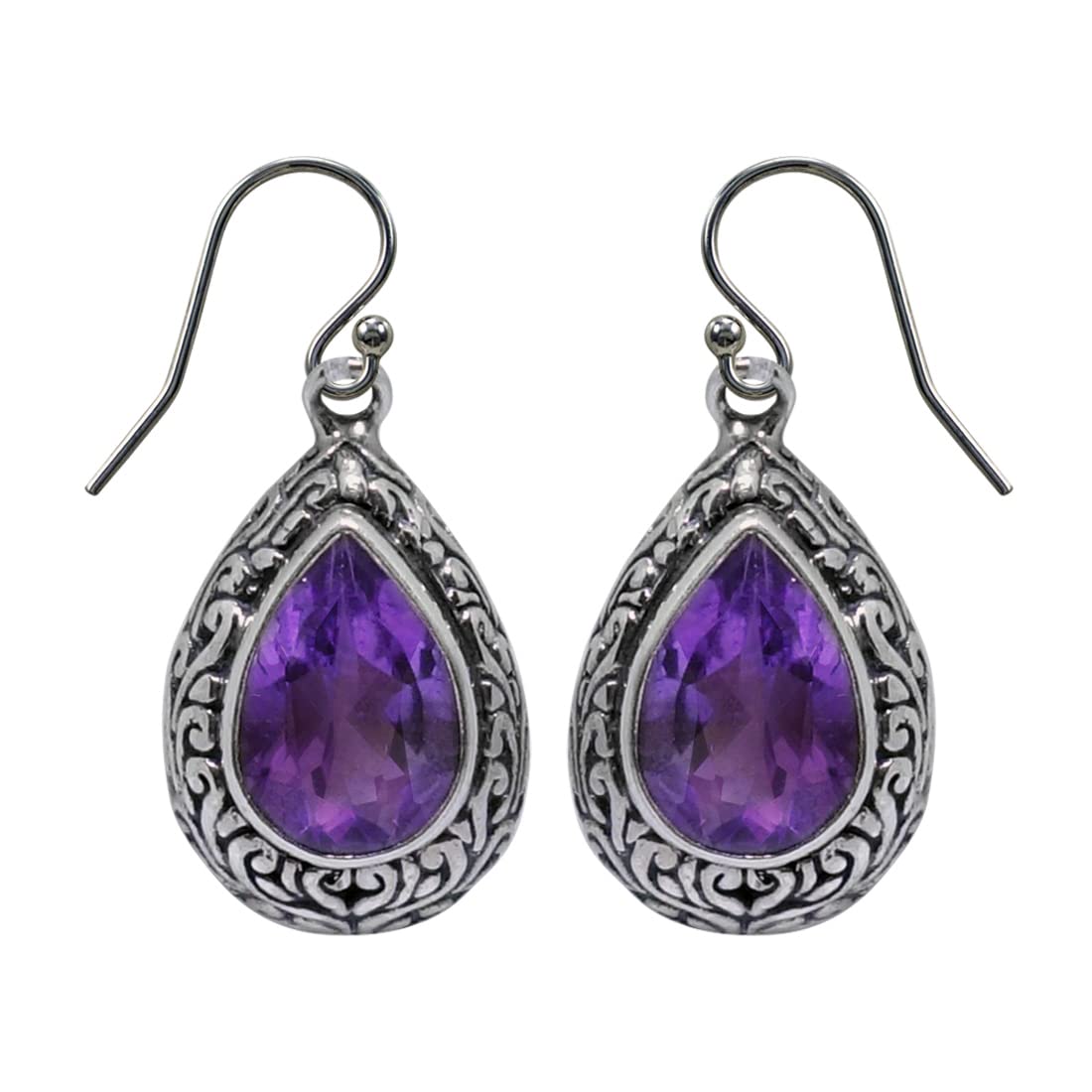 Handmade 925 Sterling Silver Purple Amethyst Gemstone Filigree Drop Dangle Earrings for Women | Unique Tribal Fashion Jewelry | Perfect for Boho Chic, Wedding & Special Occasions