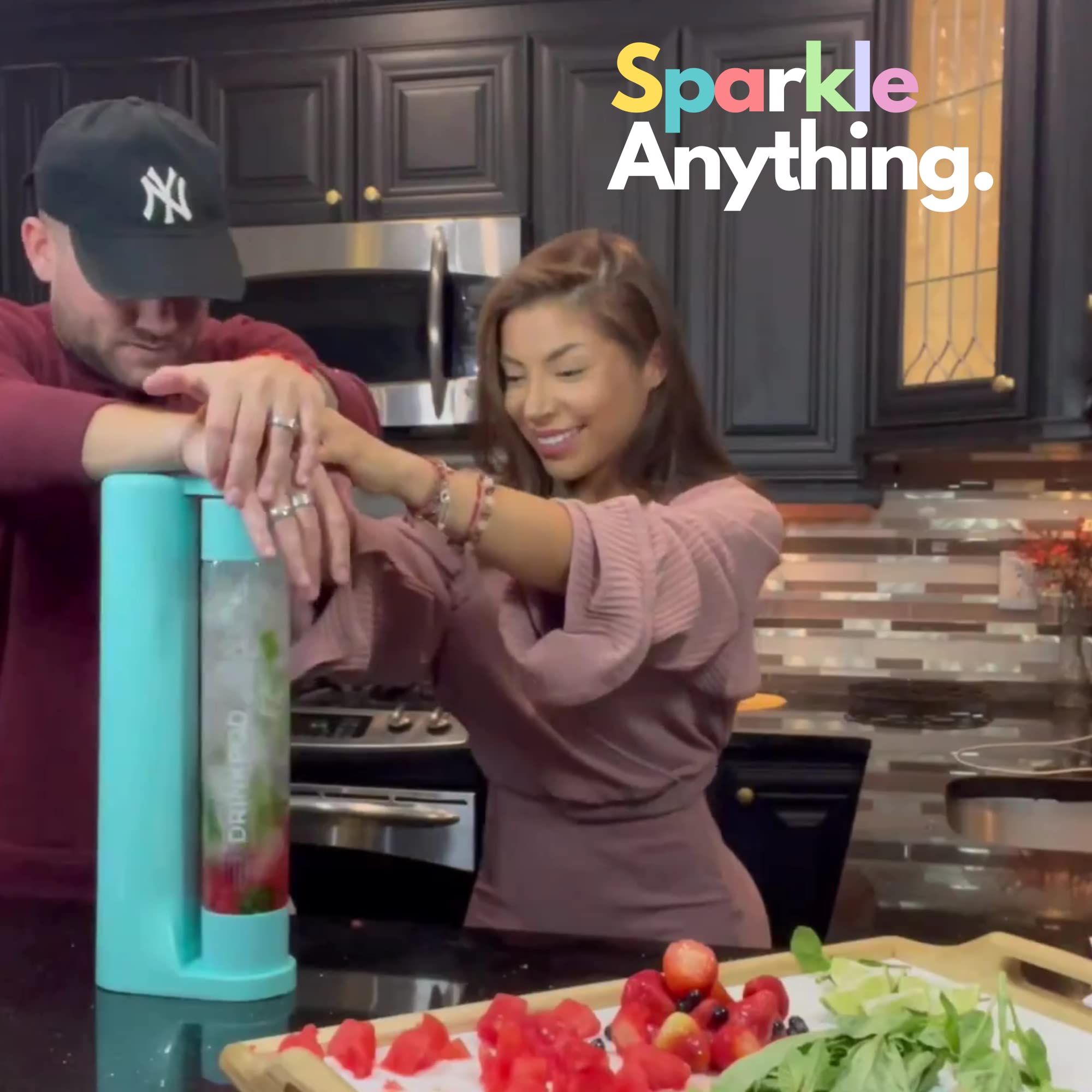 FizzPod Soda Maker Machine for Home - Sparkling Water Carbonator with 3 PET Bottles & Caps | Make Fizzy Drinks, Cocktails, Coffee & Tea | Perfect for Parties, Kitchen & Healthy Lifestyle (Aruba Blue)