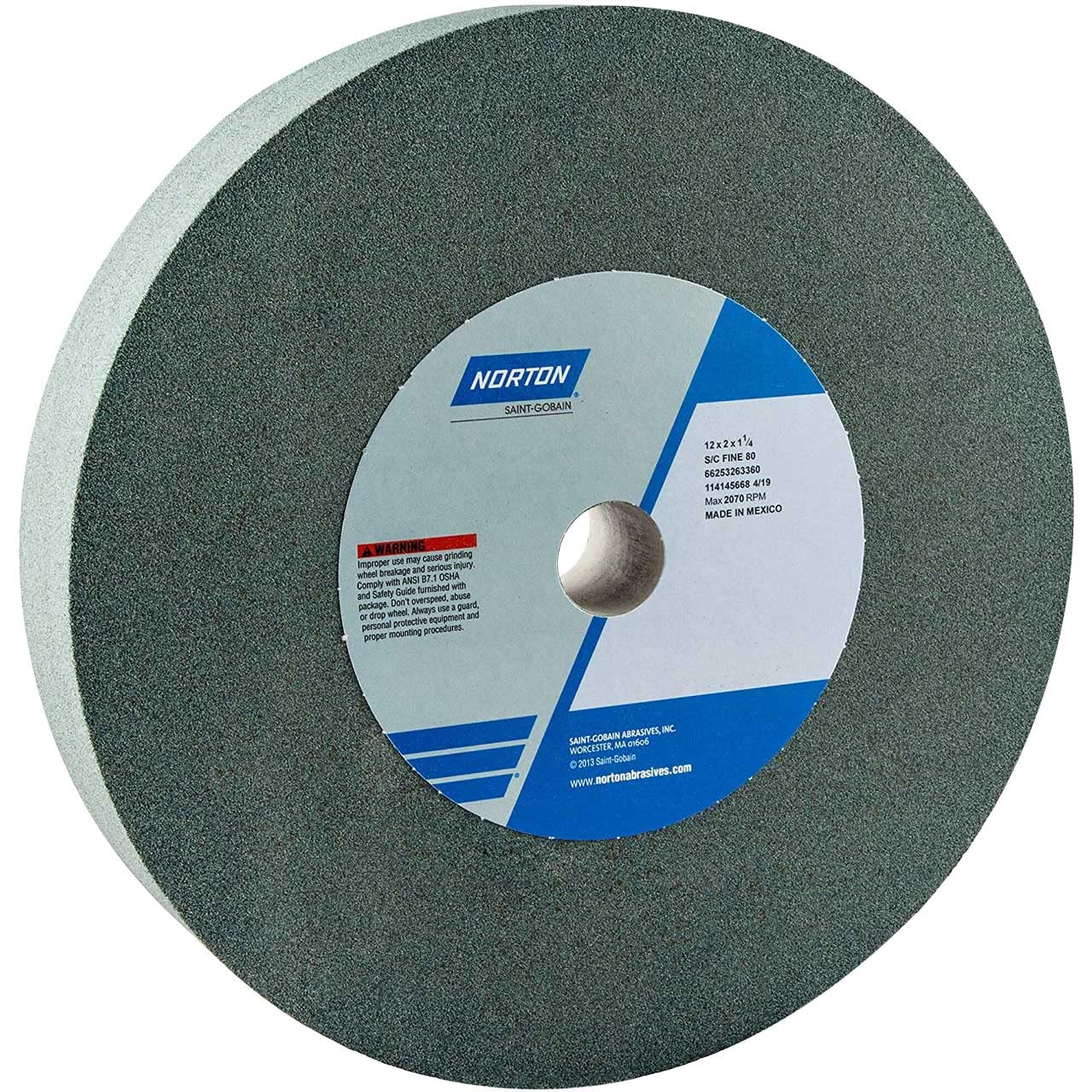 Norton Gemini Crystolon Type 01 8-Inch Medium 60 Grit Silicon Carbide Grinding Wheel for Bench & Pedestal Grinders - Perfect for Metal Sharpening, Tool Maintenance & DIY Projects (Pack of 1)