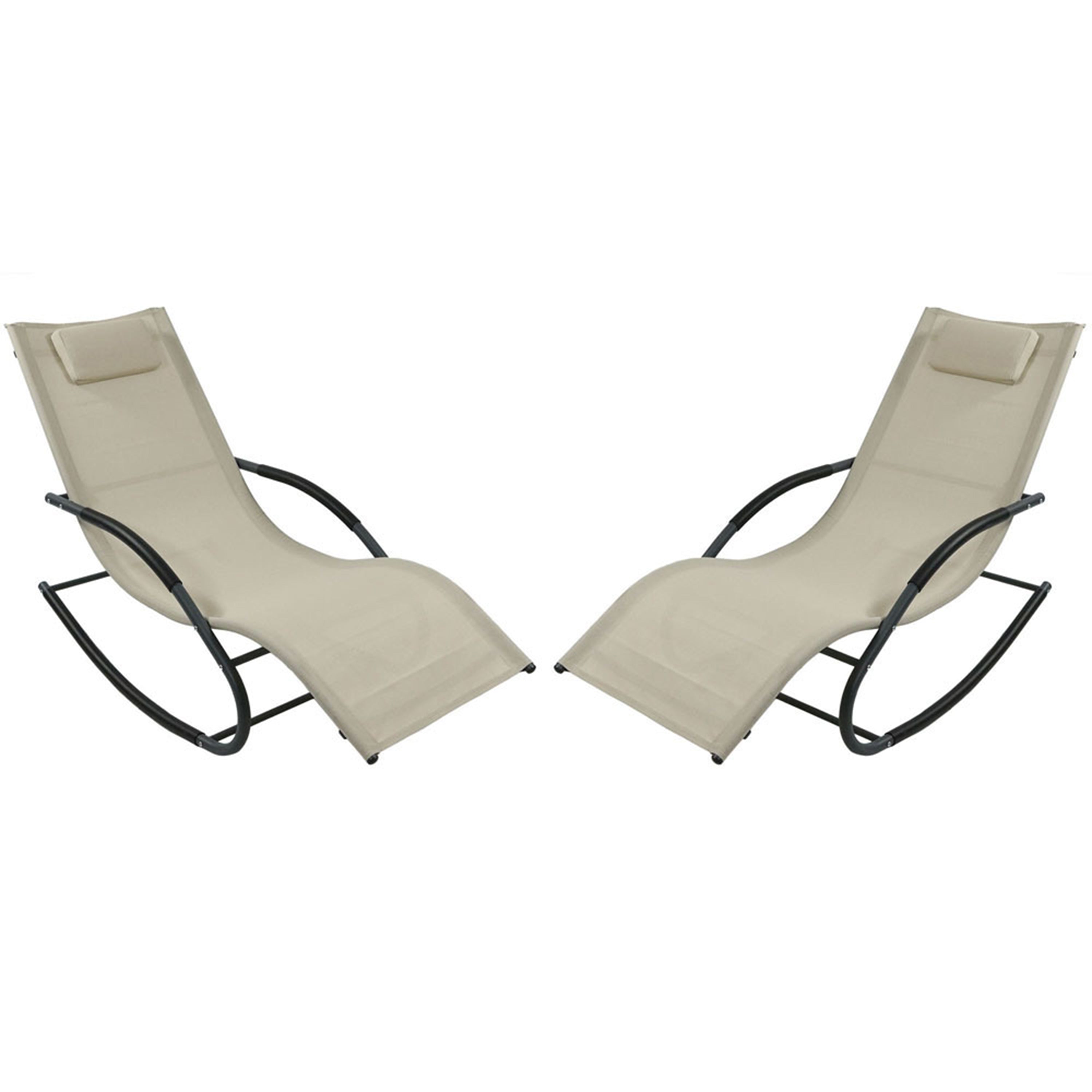 Sunnydaze Rocking Wave Lounger with Pillow - Beige Outdoor Patio Chair for Poolside, Beach, and Backyard Relaxation