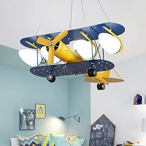 Modern Nordic LED Airplane Chandelier - Remote Control Cartoon Boys Hanging Lamp with Bulb for Kids Bedroom & Nursery Decor (Cold White, No Remote Control) | Perfect for Children's Room Theme Lighting & Playful Ceiling Decor