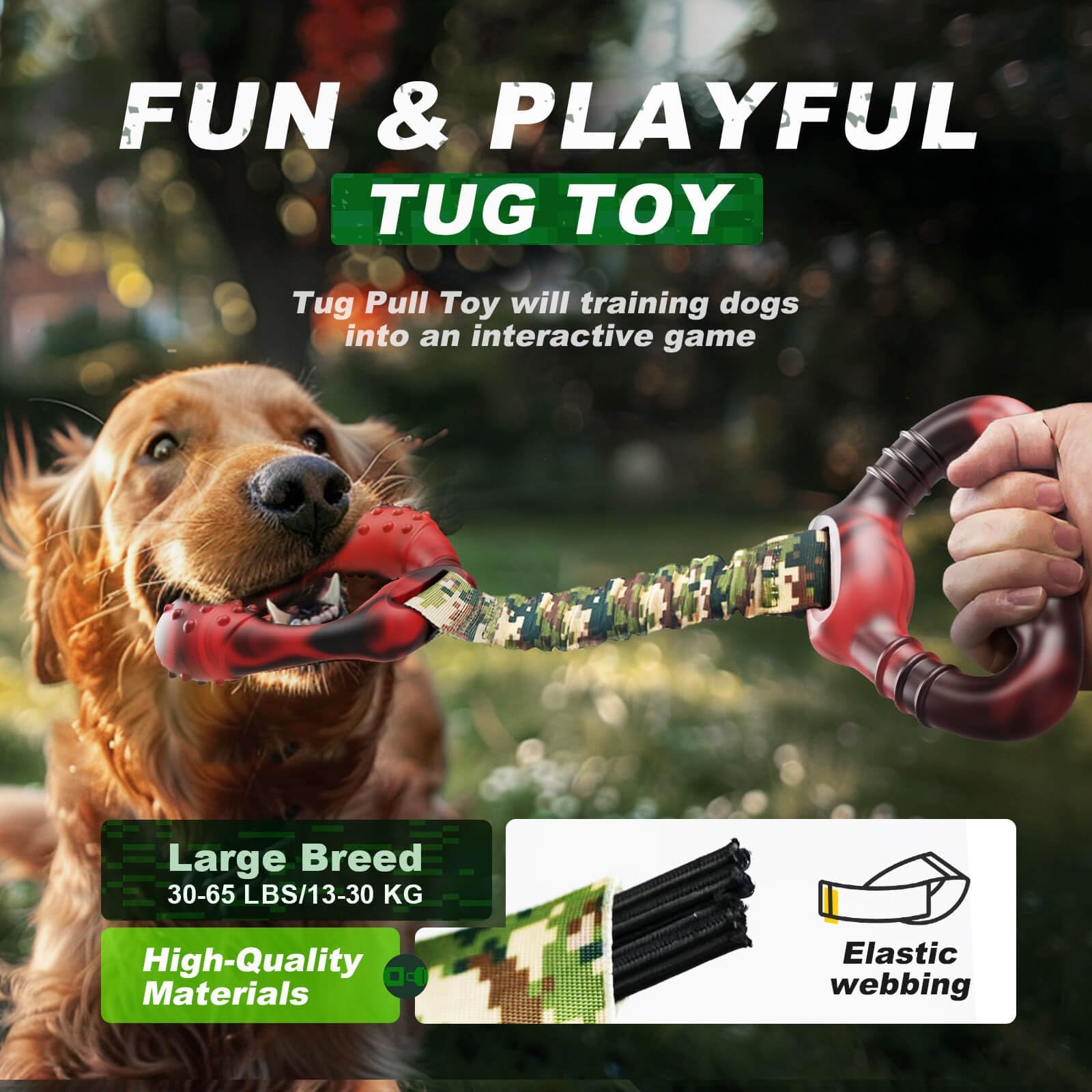 Durable Dog Tug Toy for Large Breeds - Heavy Duty Tug-of-War Rope Toy for Aggressive Chewers, Interactive Training Chew Toy with Elastic Rope - Perfect for Indoor Play, Outdoor Fetch & Puppy Training Sessions