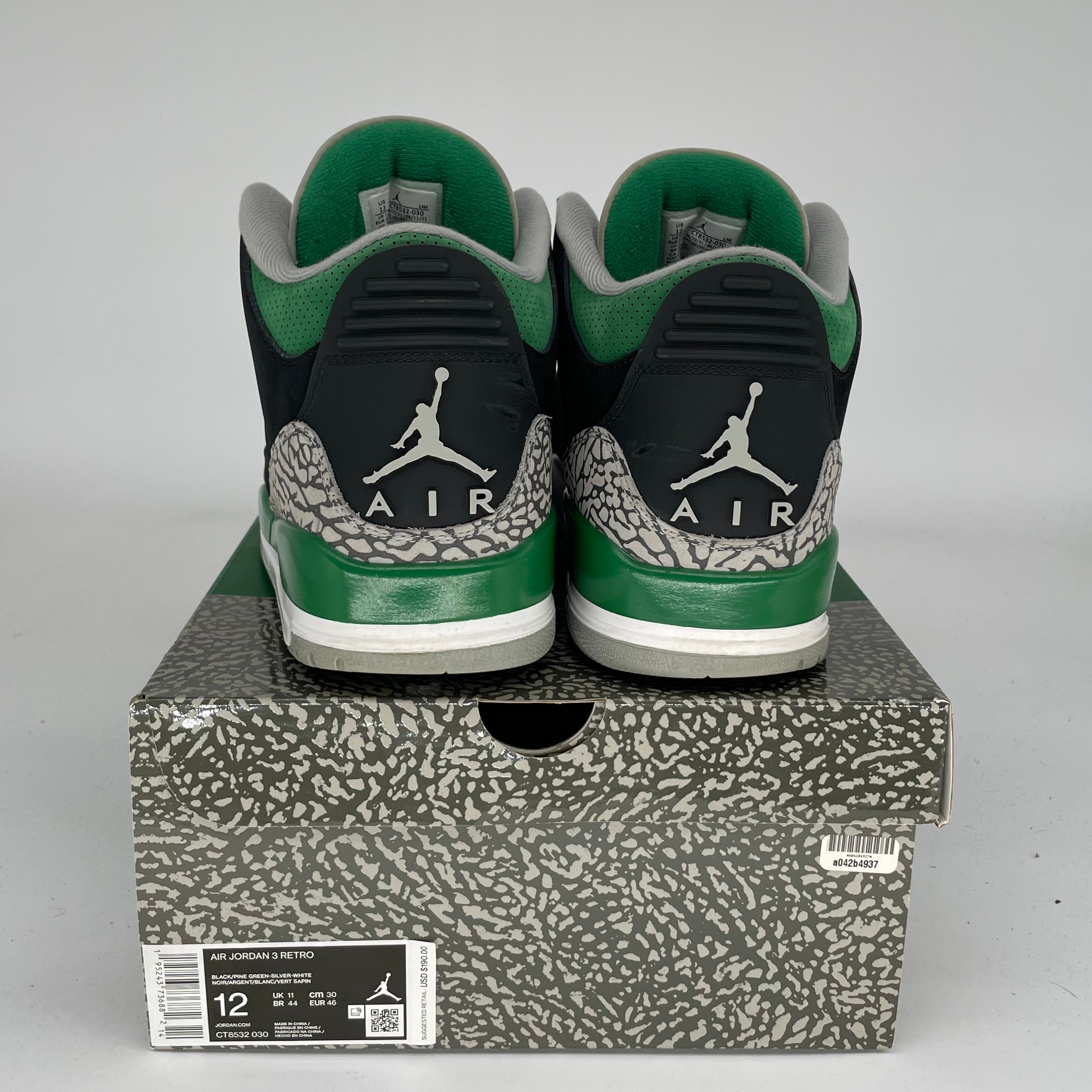 AIR JORDAN 3 Retro Pine Green Men's Basketball Shoes Size 12 - CT8532-030 | Authentic Sneakers for Casual Wear, Street Style & Basketball Games