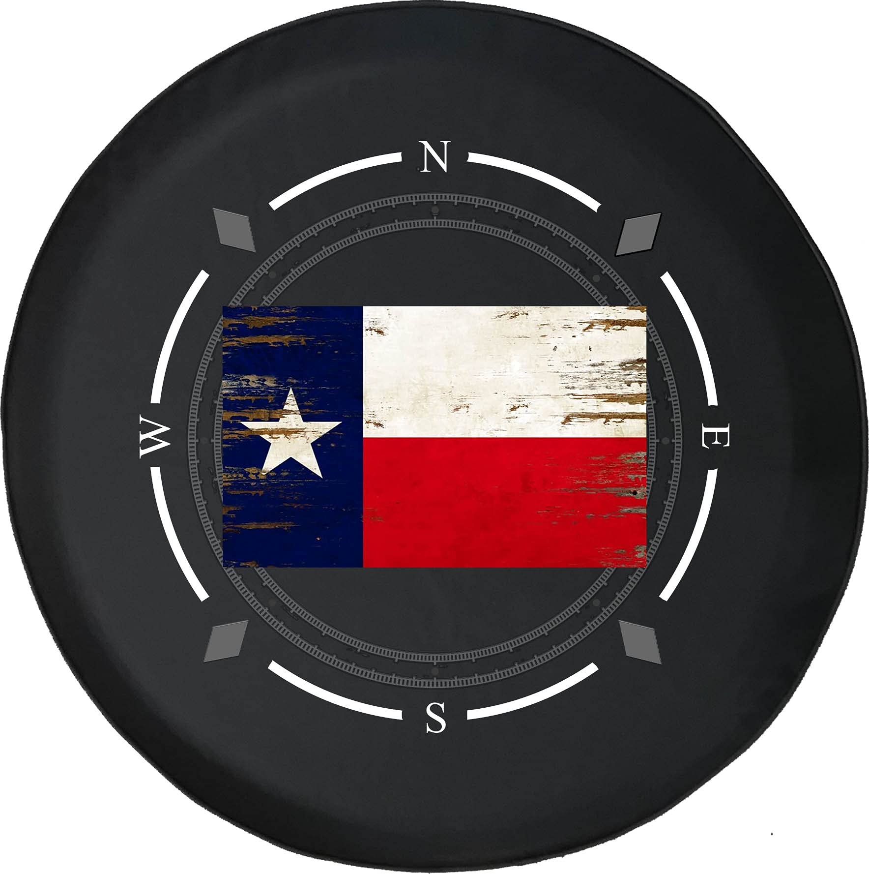 American Flag Spare Tire Cover - Distressed Compass Texas Design, Fits SUV, Trailer, RV & Most Vehicles - Durable Wheel Cover for Off-Road Adventures & Camping Trips