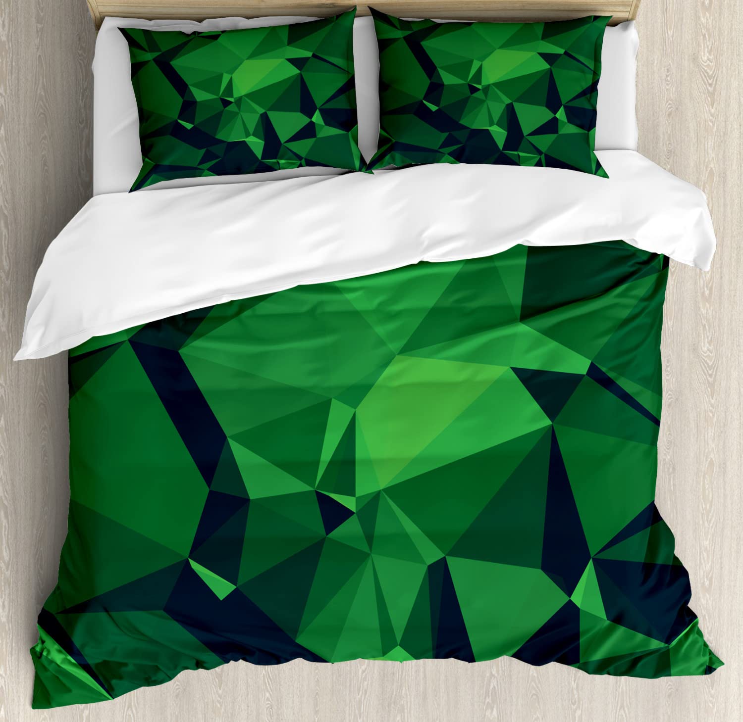 Ambesonne Celtic Green Duvet Cover Set - Polygonal Abstract Dark Green Bedding with 2 Duvet Covers & 4 Pillowcases, 2-Pack California King Size - Perfect for Modern Bedroom, Guest Room & Bohemian Home Decor