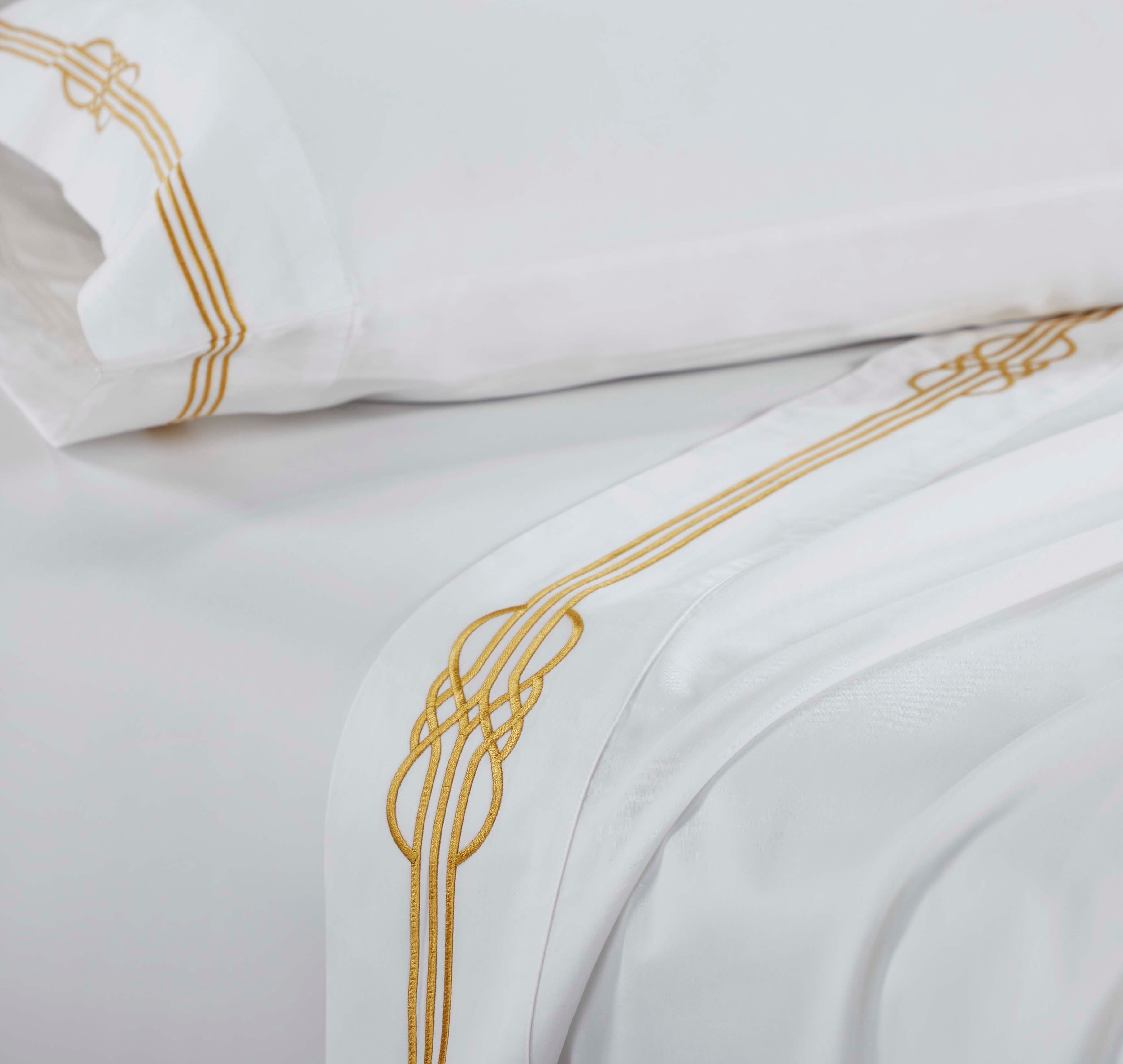 Premium Cotton Gold Embroidered Deep Pocket Bed Sheet Set - Queen Size 4-Piece Luxury Bedding for Master Bedroom & Guest Room Decor
