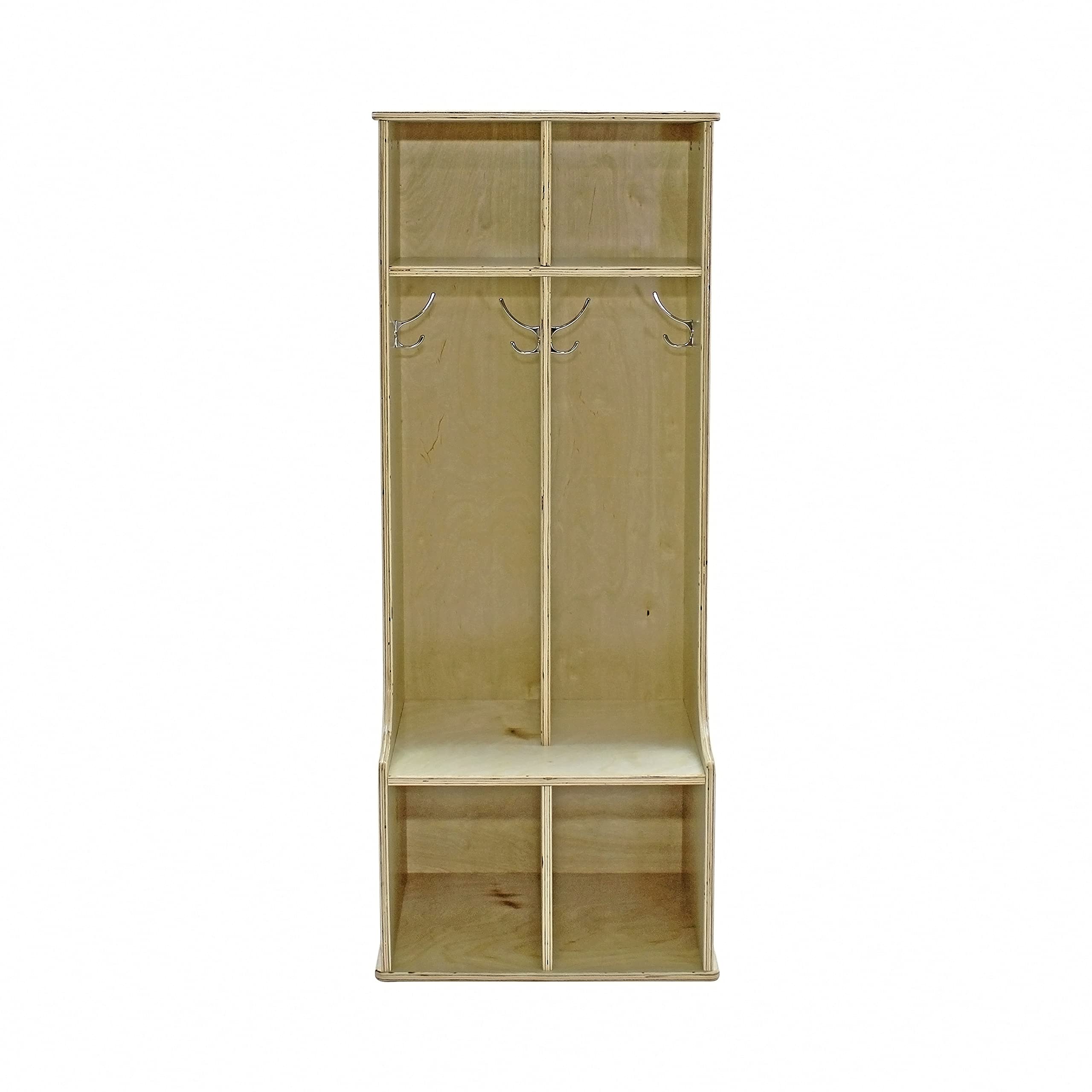 Factory Direct Partners 13138-NT Natural Birch 2-Section Coat Locker with Bench, Storage Cubbies & Hooks - School, Office, Gym Entryway Organization Solution
