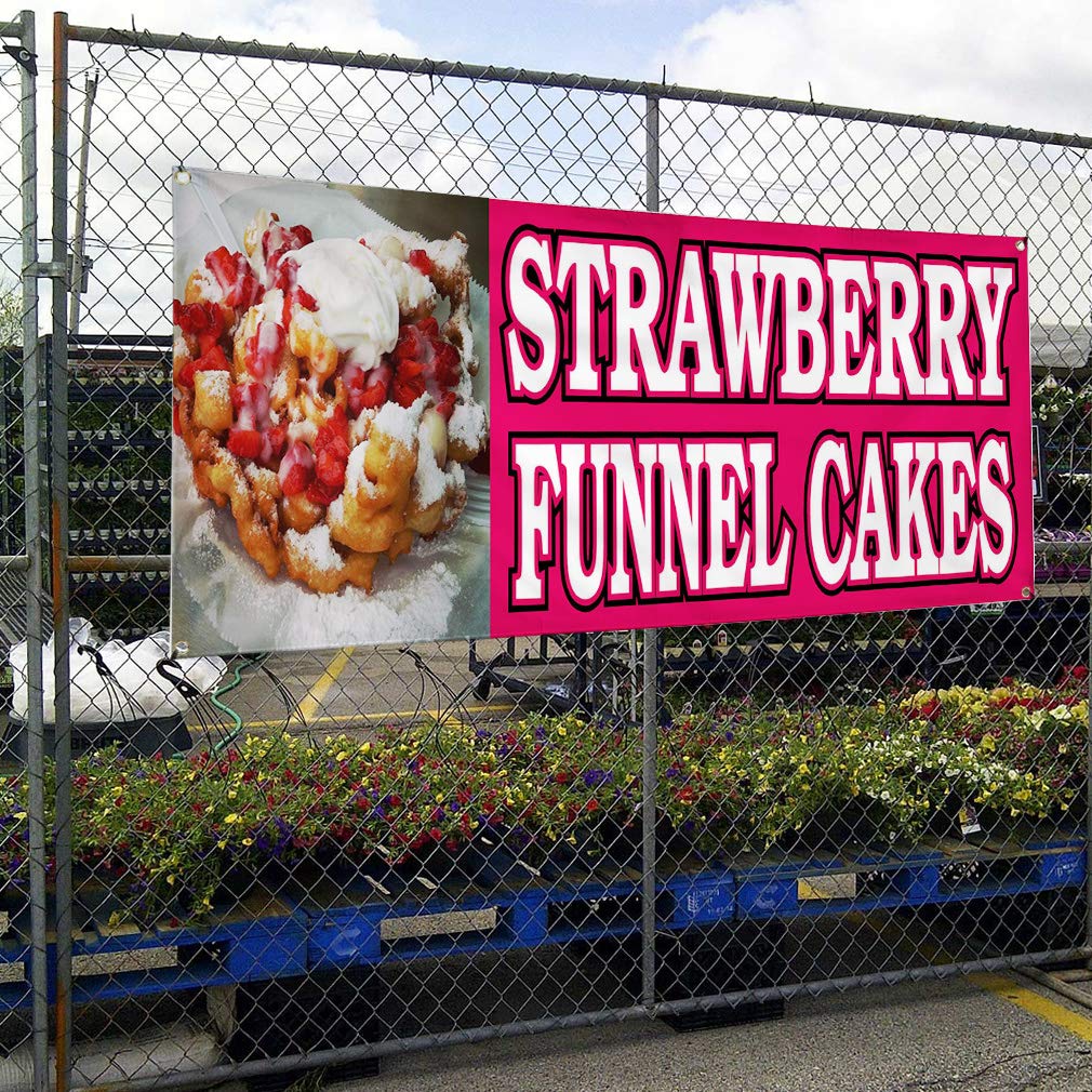 Premium Vinyl Banner - 48x96 Inches with 8 Grommets | Weatherproof Outdoor Sign for Strawberry Funnel Cake Restaurants, Food Bars & Industrial Yard | Multiple Sizes Available - Perfect for Outdoor Advertising, Events & Business Promotion