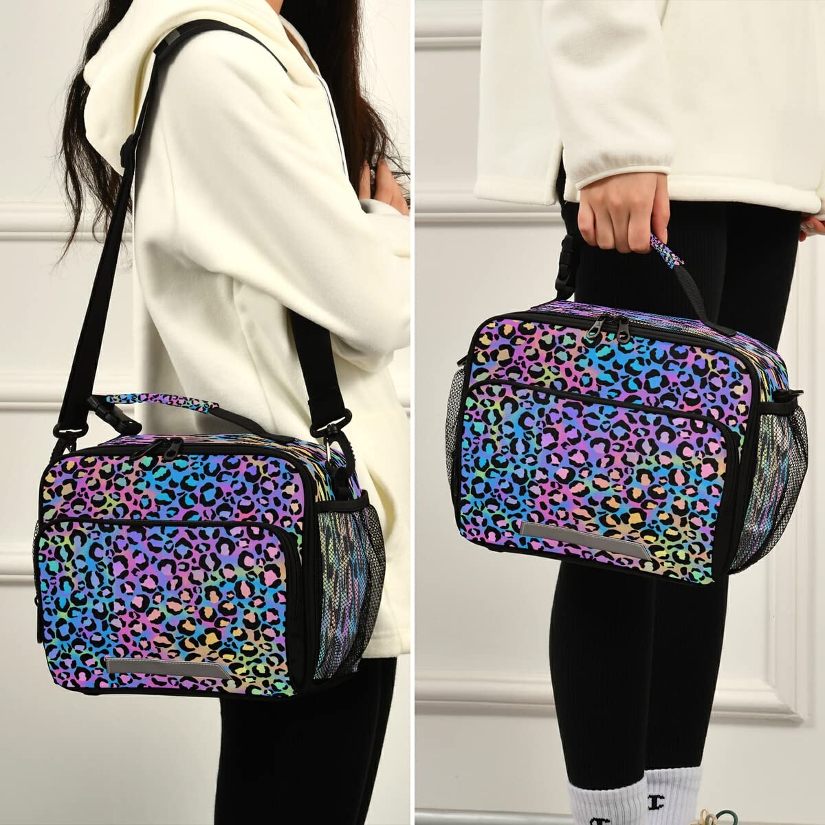 Insulated Lunch Bag for Women & Men - Rainbow Leopard Design, Adjustable Shoulder Strap, Perfect for Work, Office, School & Picnic | MNSRUU Reusable Lunch Tote