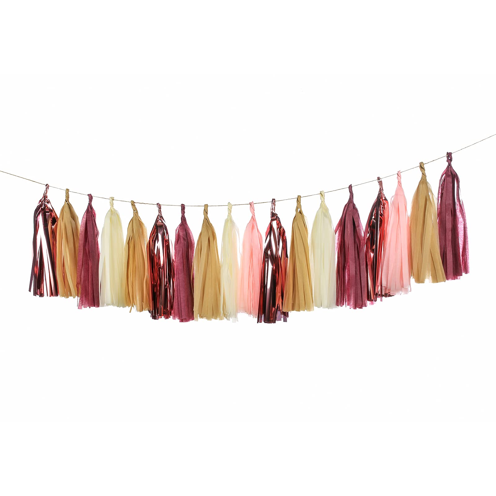 25 PCS Burgundy Tassel Garland Kit - DIY Tissue Paper Tassel Banner for Baby Showers, Weddings, Birthday Parties & Thanksgiving Decor | Fall Wedding Decorations, Women's Celebration & Holiday Party Supplies