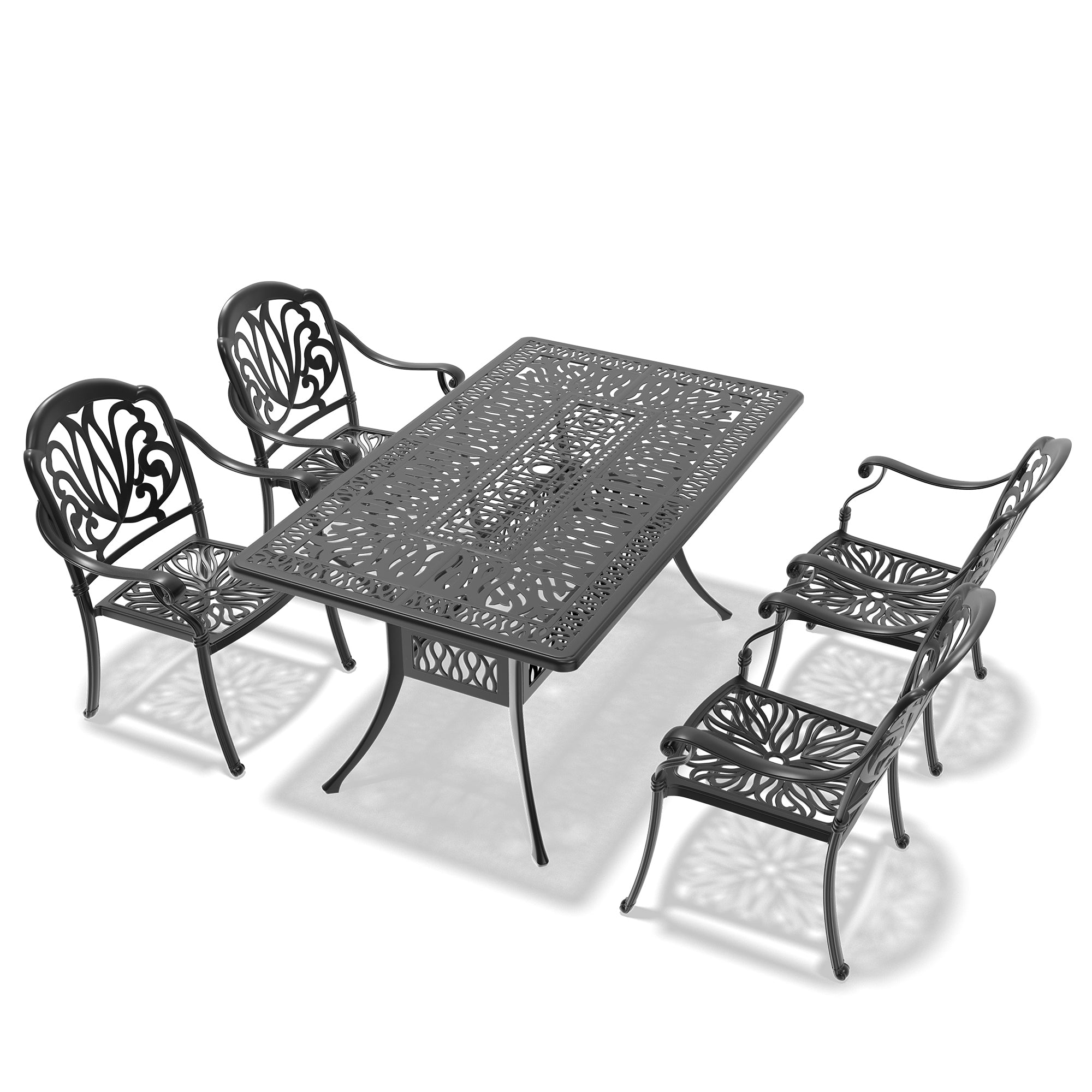 5-Piece Cast Aluminum Patio Furniture Set with Cushions (Random Colors) - Outdoor Dining & Lounge Set for Garden, Poolside & Backyard Relaxation
