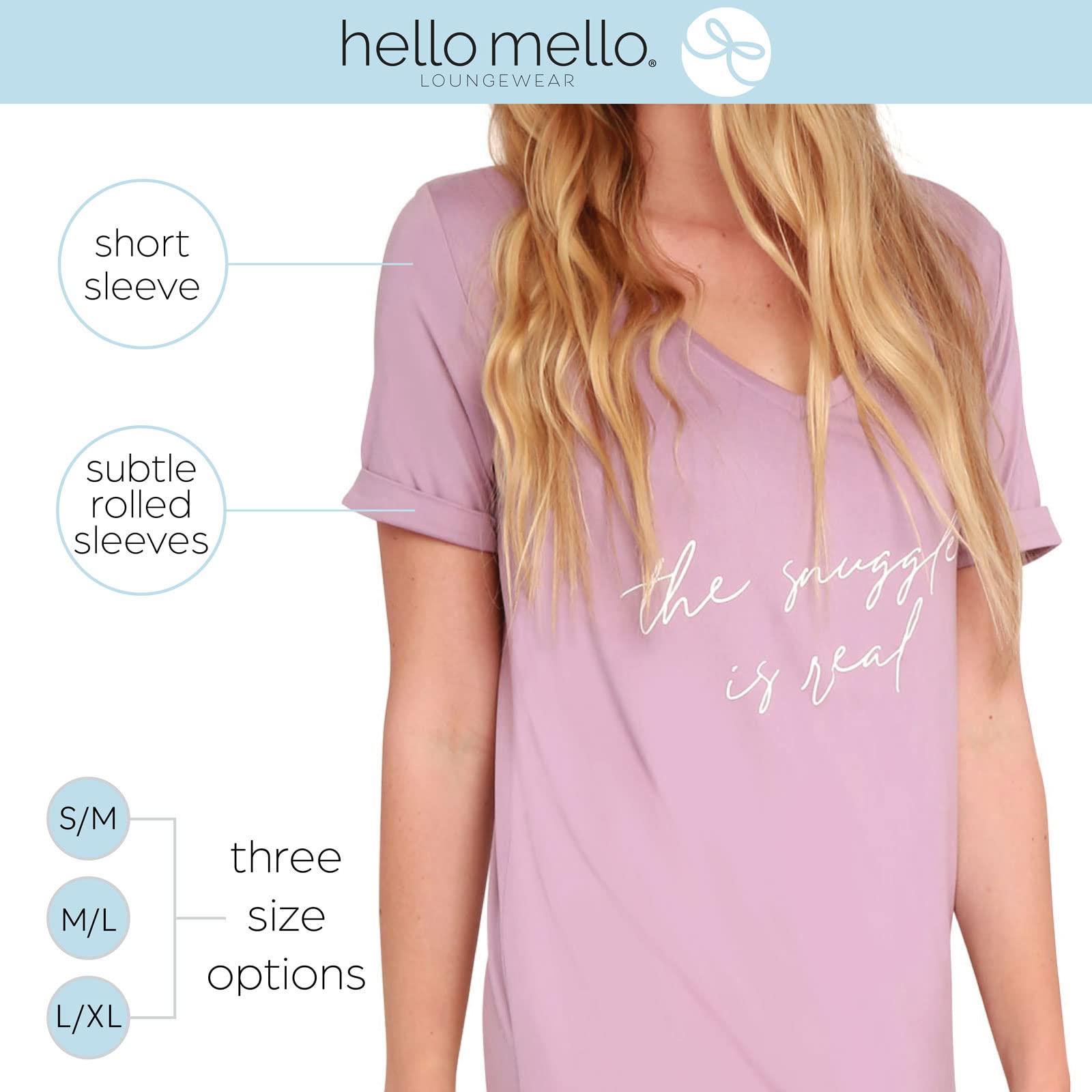 Hello Mello Women's Soft V-Neck Sleep Shirt - Comfortable Nightwear for Relaxing at Home & Lounging