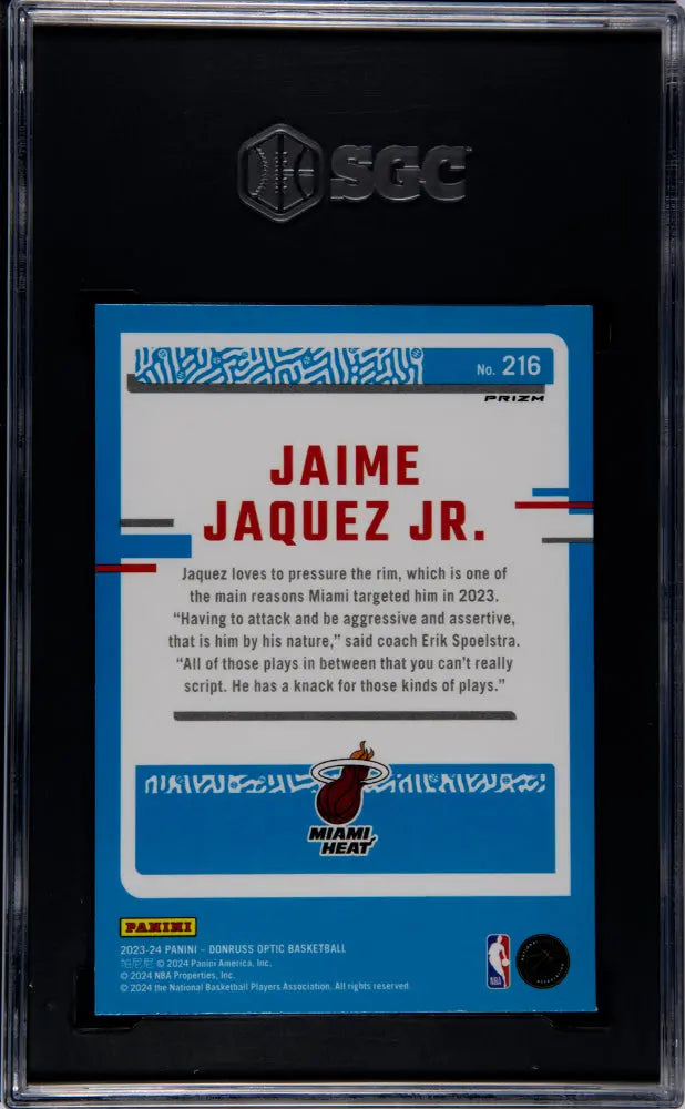 2023 Donruss Optic Basketball Rated Rookie Jaime Jaquez Jr. Holo Prizm SGC 10 Gem Mint - Rare Collectible Trading Card for NBA Fans & Sports Memorabilia Collectors