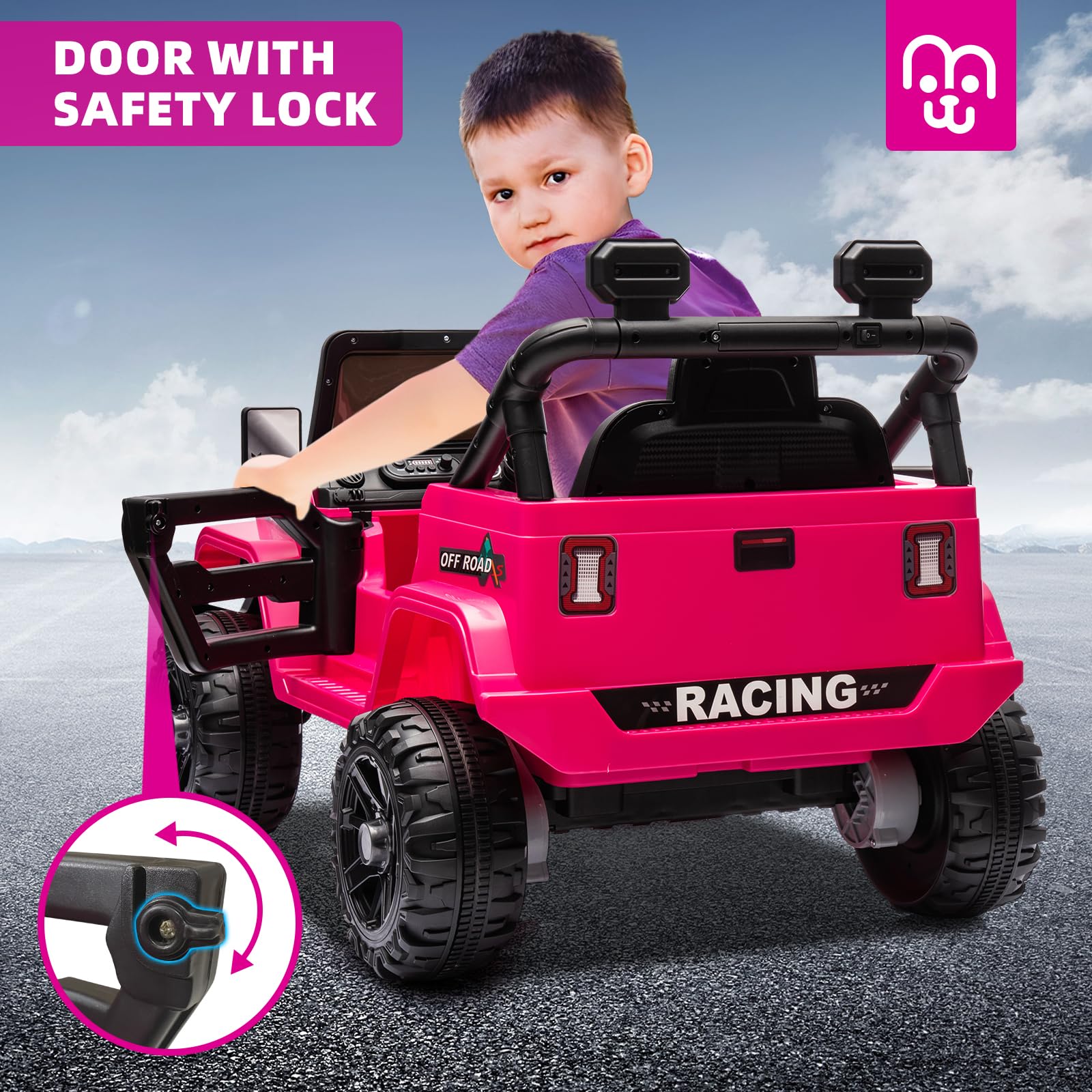 12V Kids Electric Ride-On Truck with Remote Control - 35W Twin Motors, 3.5MPH Max Speed, Bluetooth Music Player, LED Lights & Safety Belt - Perfect Gift for Boys & Girls (Rosy) - Ideal for Outdoor Play, Birthday Gifts & Family Fun