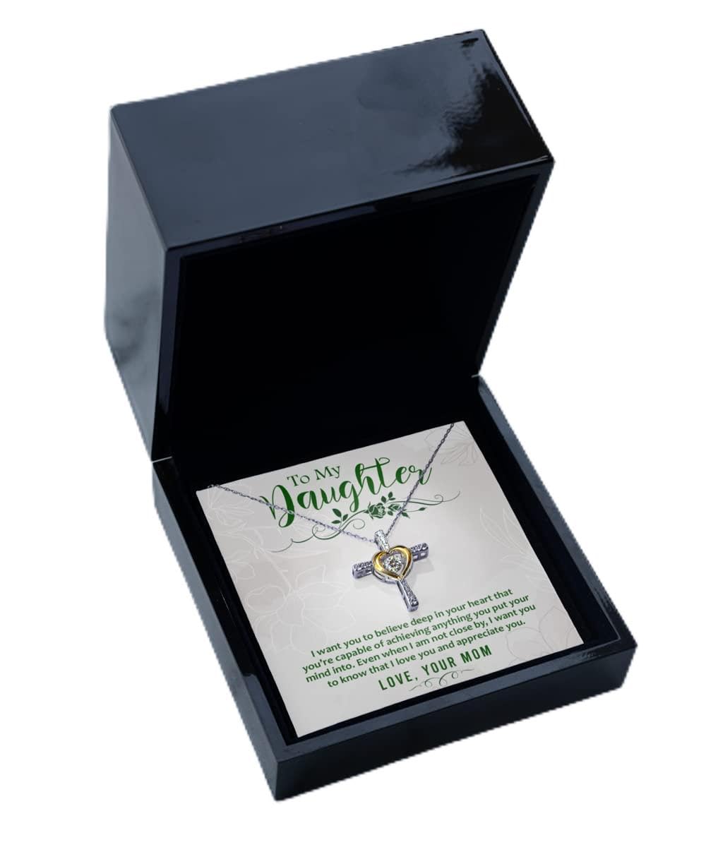 Zapbest Daughter Necklace - Elegant Birthday & Graduation Gift from Mom, Appreciation Cross Dancing Pendant Jewelry | Perfect for Special Occasions, Mother-Daughter Bonding & Everyday Wear