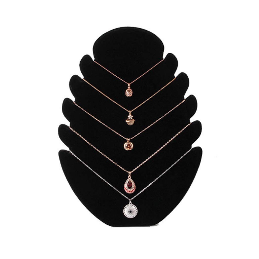 Black Velvet Jewelry Display Stand - 5 Notch Necklace Holder & Pendant Organizer with Hanging Easel | Perfect for Jewelry Store, Boutique & Home Decor Jewelry Organization