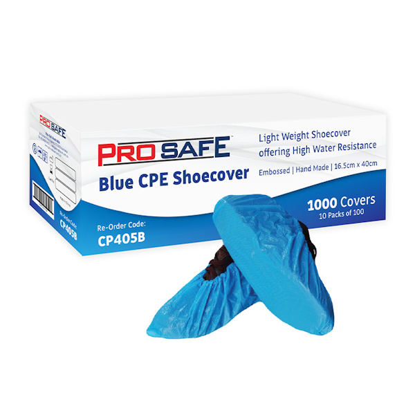 ProSafe Blue CPE Shoe Covers - Chlorinated Polyethylene Disposable Shoe Protectors for Medical, Industrial & Food Safety Use