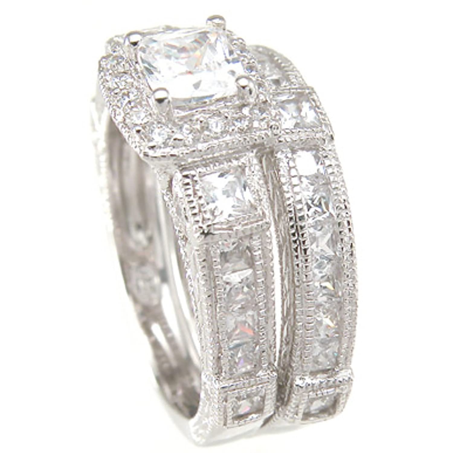 His & Hers Wedding Rings Set - Silver Titanium Matching Bands for Couples - Anniversary & Engagement Gift