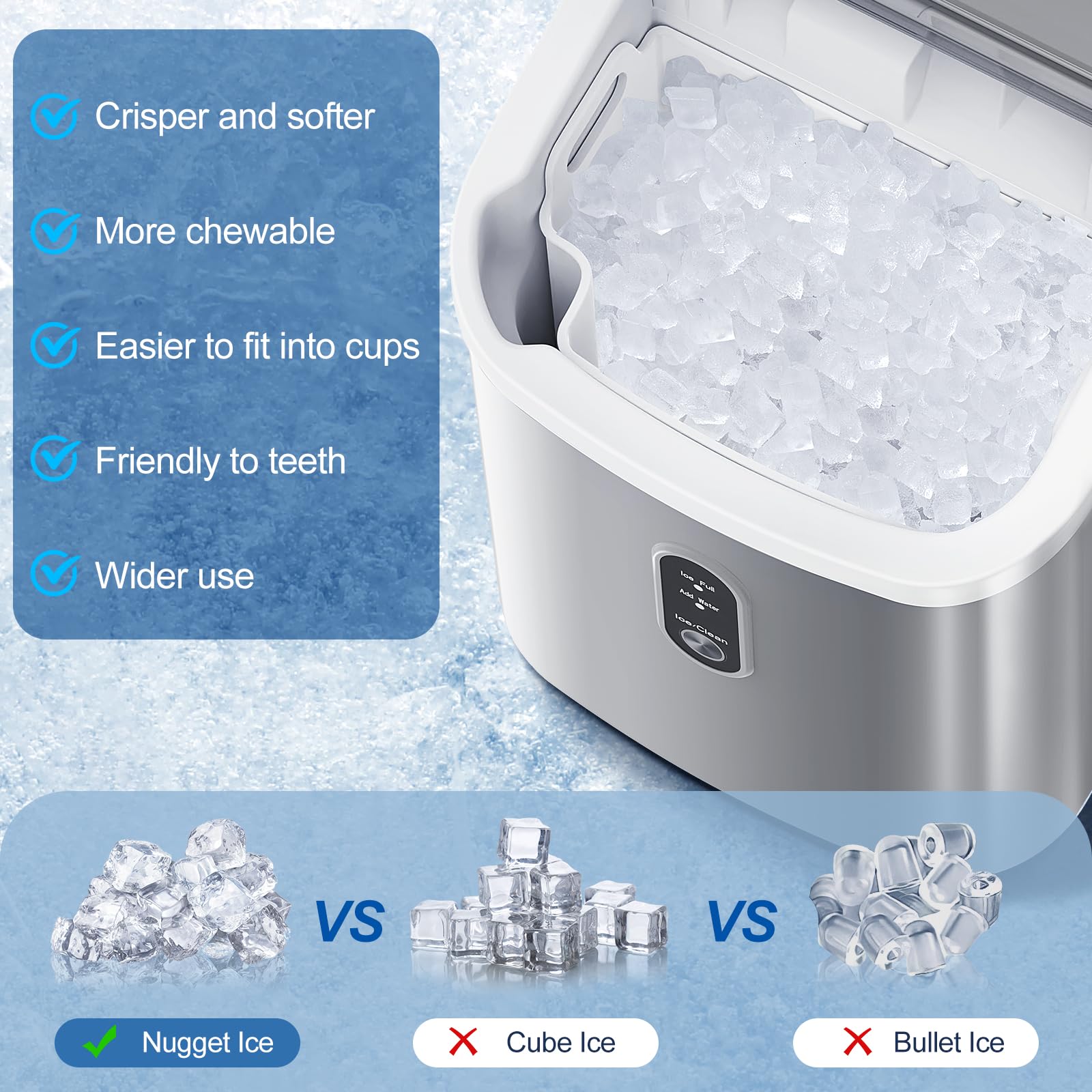 ZAFRO 35.5Lbs/24H Portable Ice Maker with Handle - Fast 7-Minute Ice Making, One-Click Operation, Includes Ice Basket & Scoop (Grey) - Perfect for Home, Office, RV, and Outdoor Parties