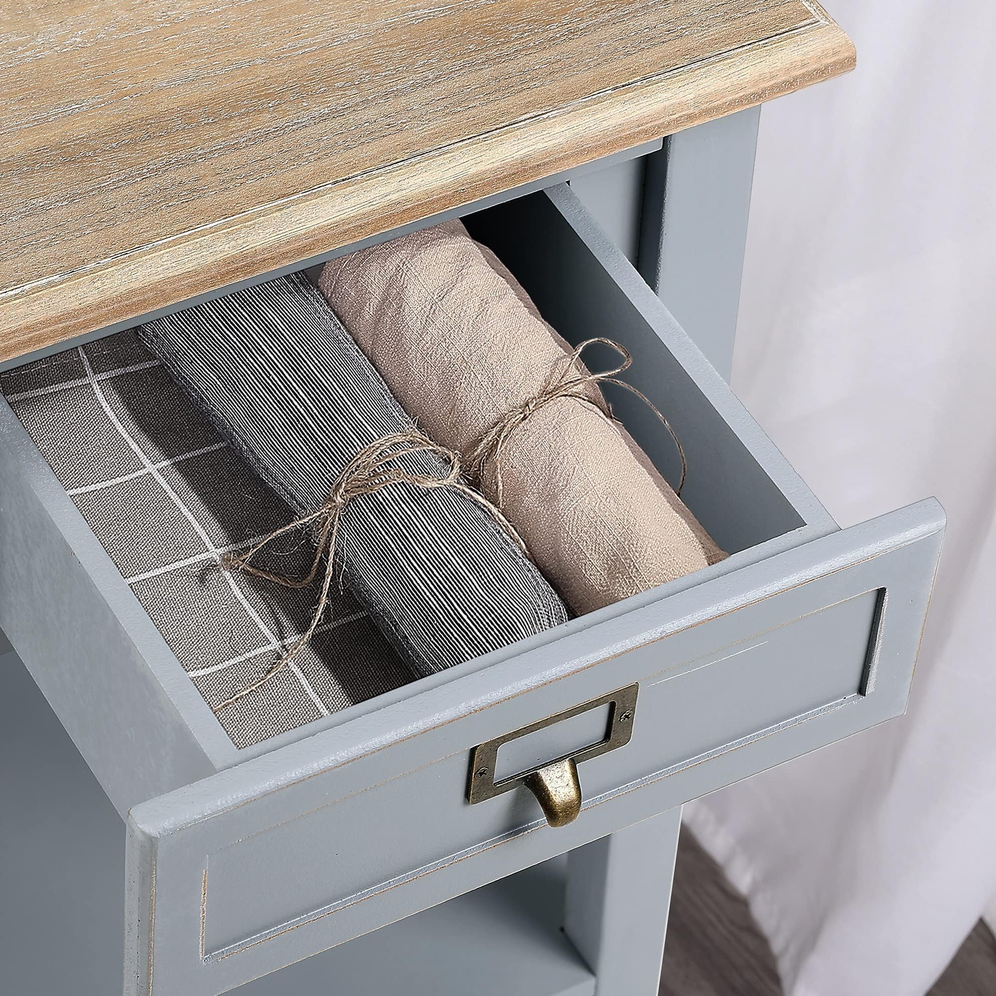 Rustic Farmhouse Wooden End Table with Drawers and Open Shelf - Handcrafted Nightstand for Living Room, Bedroom - Set of 2, Natural Wood Finish - Perfect for Home Decor and Small Space Storage