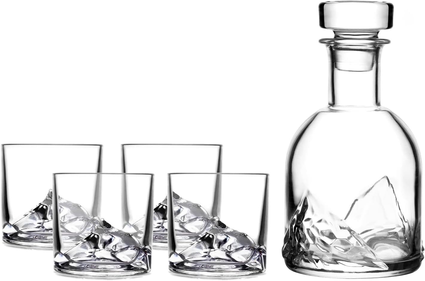 Premium Everest Mountain Crystal Whiskey Decanter Set with 4 Old Fashioned Glasses - 1000ml Luxury Bourbon & Scotch Decanter Gift for Men - Perfect for Home Bars, Weddings & Anniversary Gifts