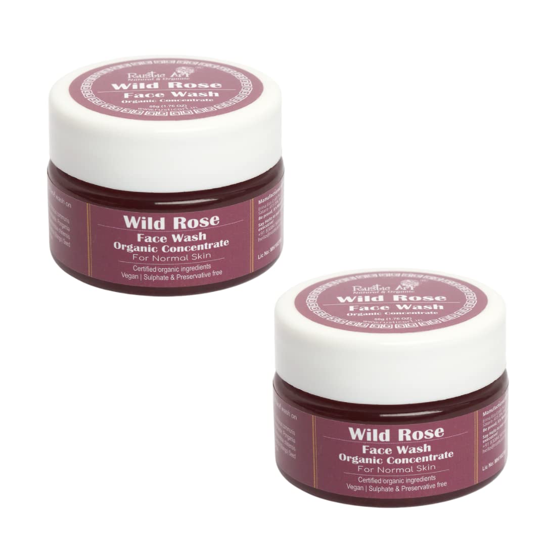 Organic Wild Rose Face Wash Concentrate for Normal to Dry Skin | Sulfate & Paraben Free Cleanser for Women & Men | 50g (Pack of 2) | Gentle Daily Facial Cleansing & Hydration