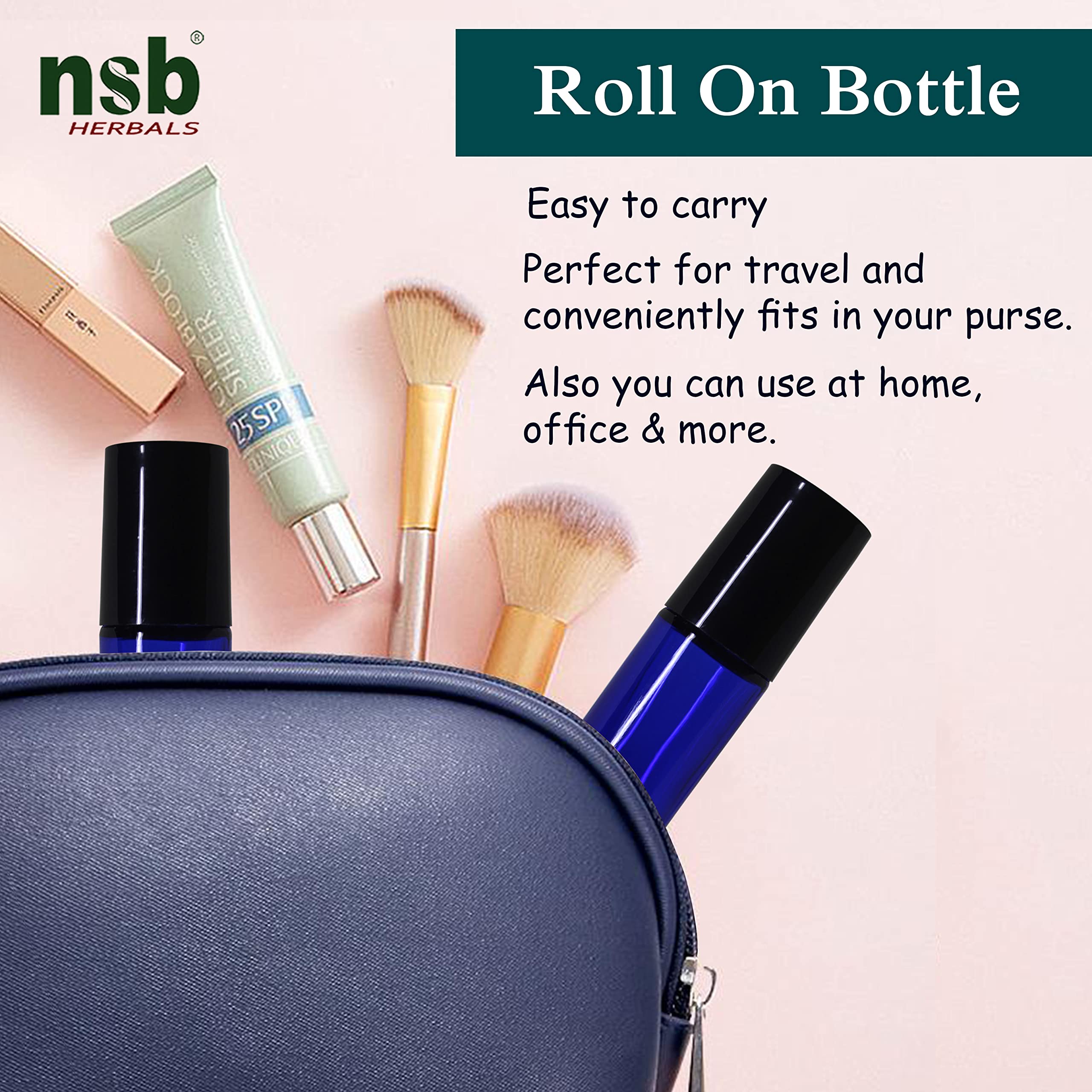NSB Herbals 10ml Empty Blue Glass Roll On Bottles with Black Cap - Refillable Essential Oil Bottles for Aromatherapy, Perfume, Lip Balm | Perfect for Travel, DIY Beauty & Home Fragrance (Pack of 3)