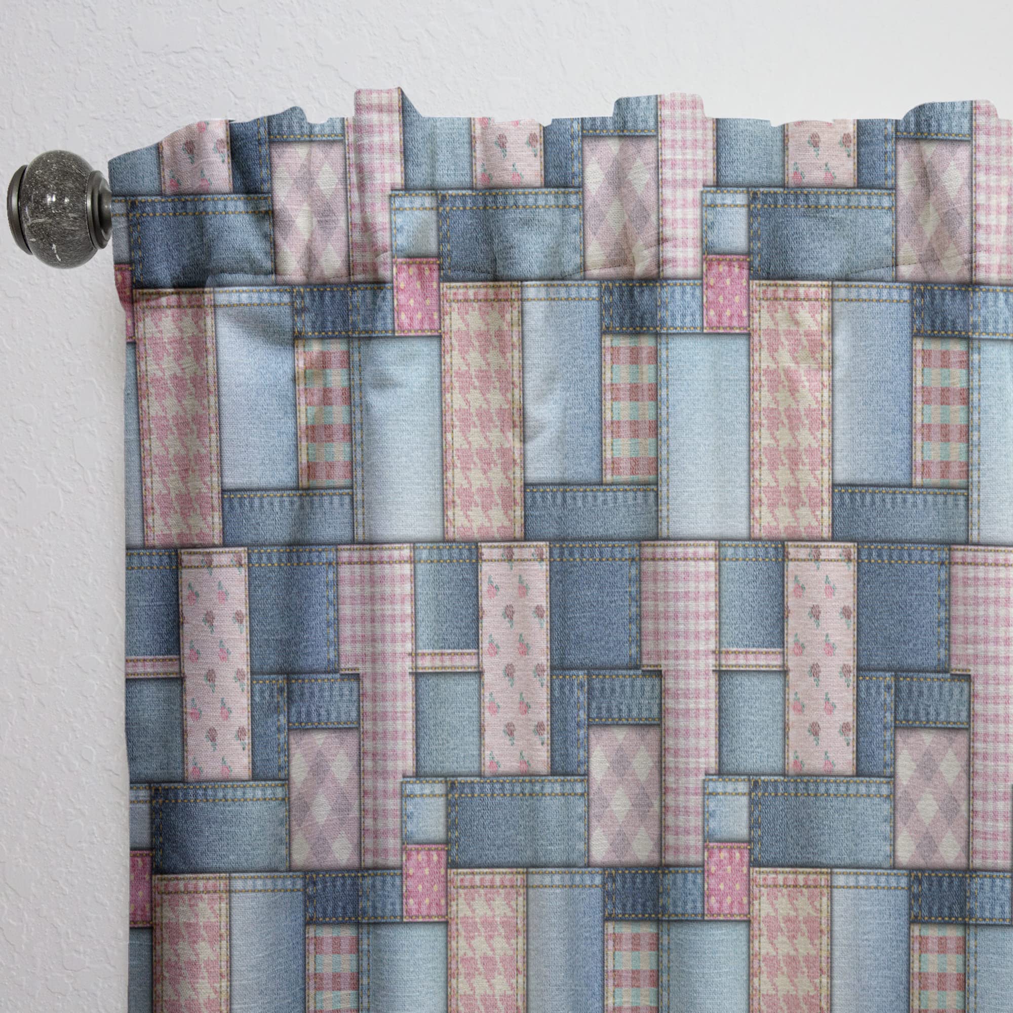 DesignQ Pink Patchwork Pattern Thermal Insulated Curtains - 52x84 Inch Single Panel for Bedroom & Living Room - Perfect for Home Decor, Privacy & Energy Saving
