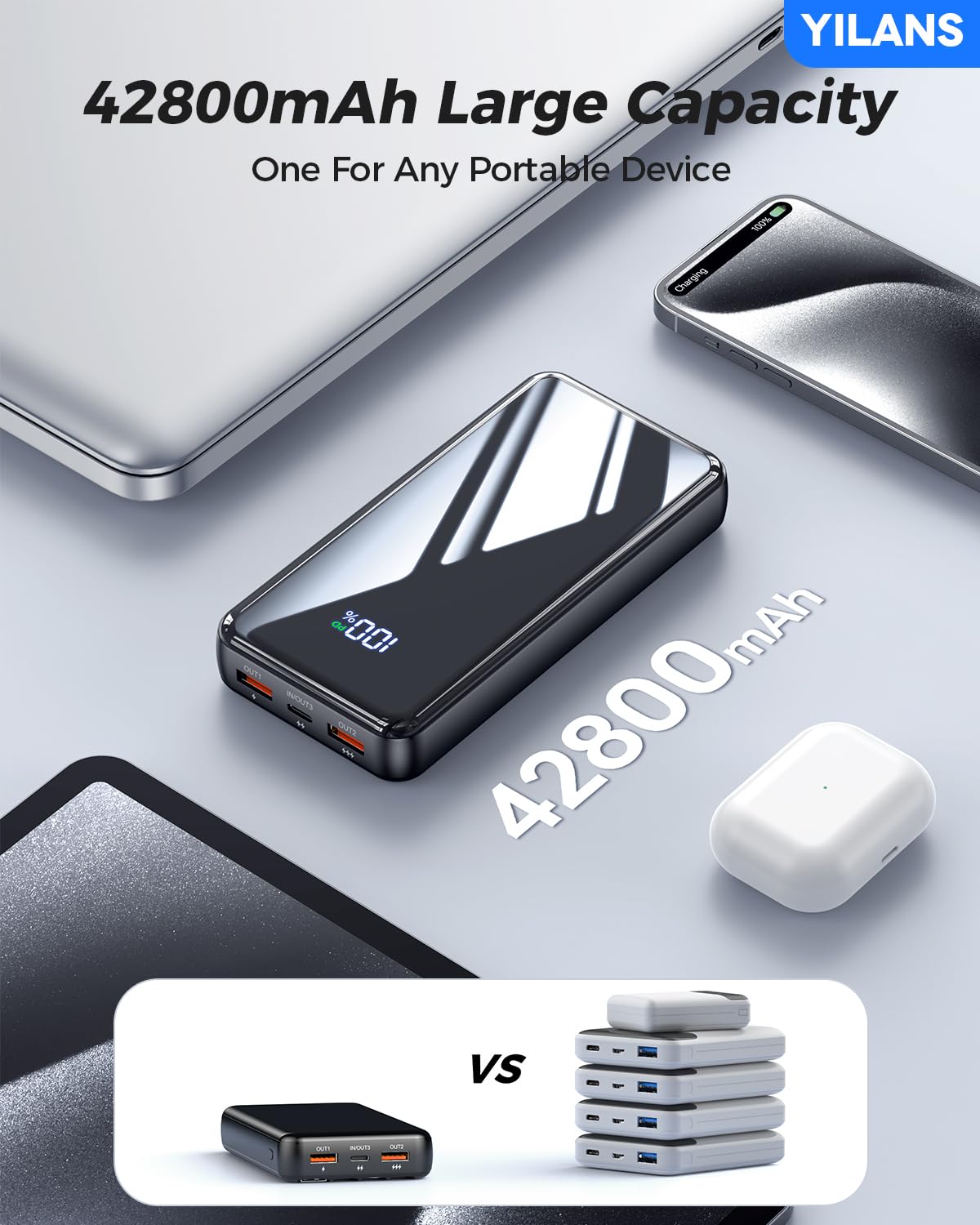 42800mAh Portable Charger with Built-in Cables | 22.5W PD Fast Charging Power Bank | 6 Outputs & 2 Inputs External Battery Pack | Compatible with iPhone 16/15/14/13/12 & Android Phones | Perfect for Travel, Camping & Emergency Power Backup