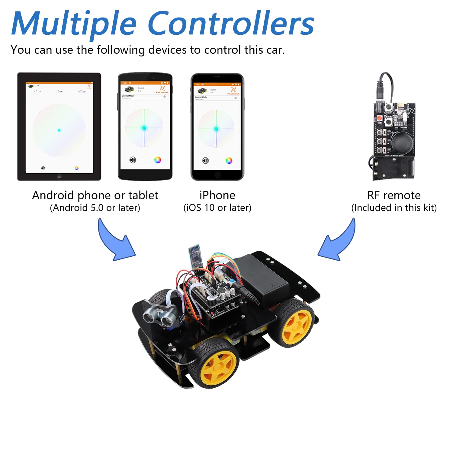 Freenove 4WD Smart Robot Car Kit with Arduino IDE Compatibility - Remote Control, Line Tracking, Obstacle Avoidance, Ultrasonic Sensor & Wireless Motor Servo | STEM Learning, DIY Robotics Projects for Beginners & Hobbyists