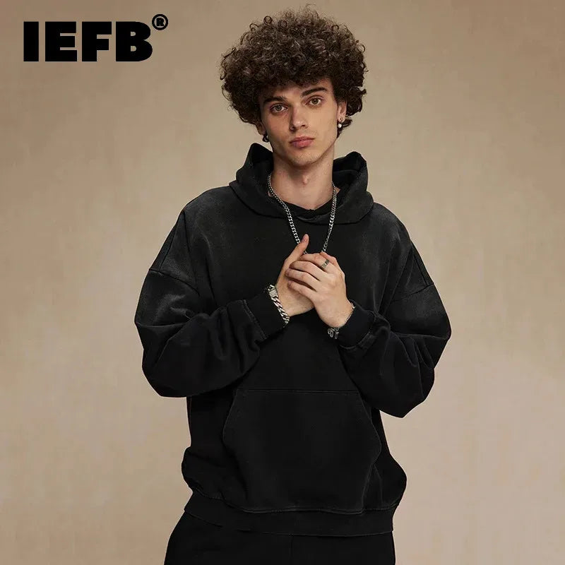 American Style Men's Pullover Hoodie - Gradient Color Distressed Vintage Design for Winter & Spring | Casual Streetwear & Outdoor Activities