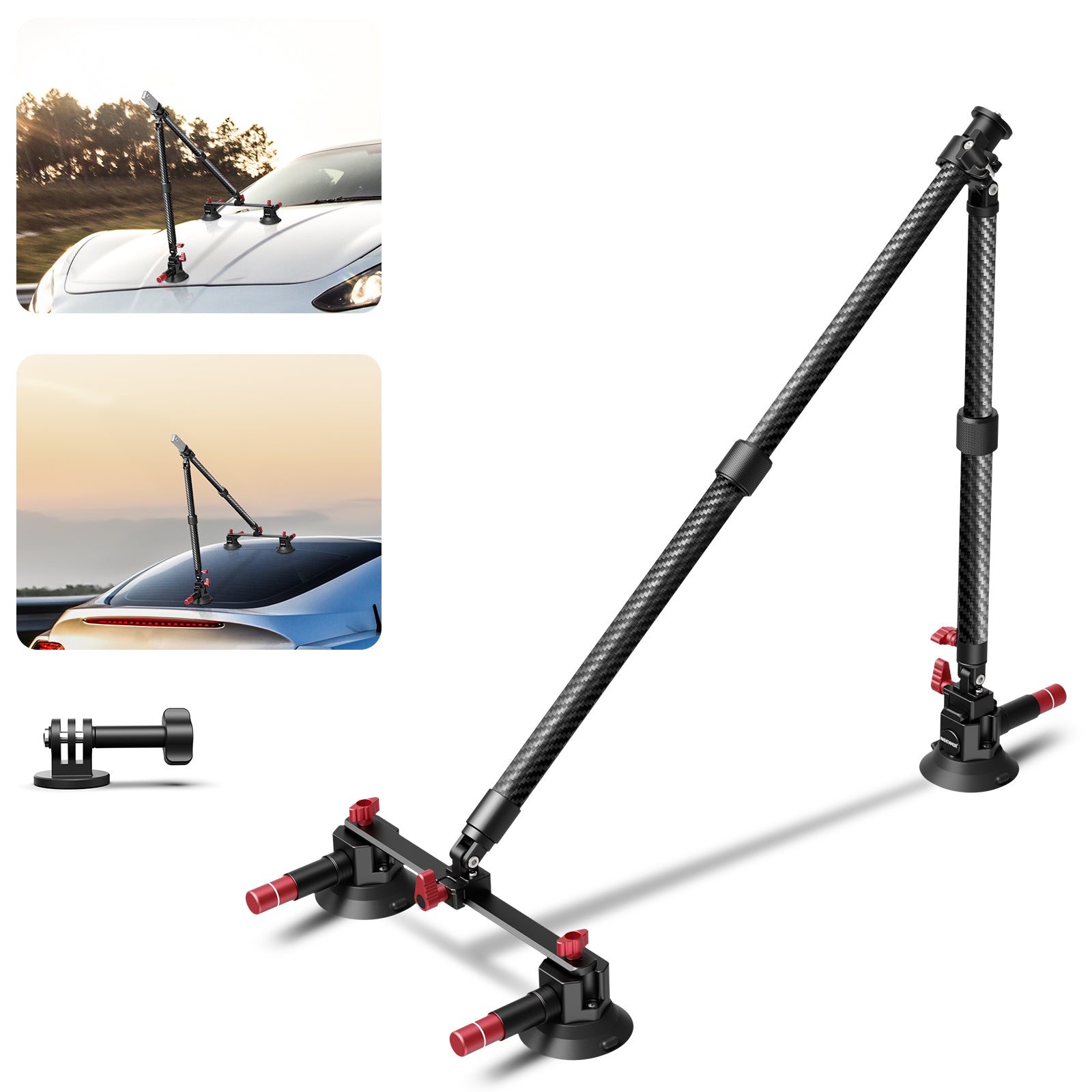NEEWER CA136 Triple Suction Cup Extension Pole Car Mount Kit - Universal Phone Camera Holder for Vlogging, Driving, and Outdoor Adventures