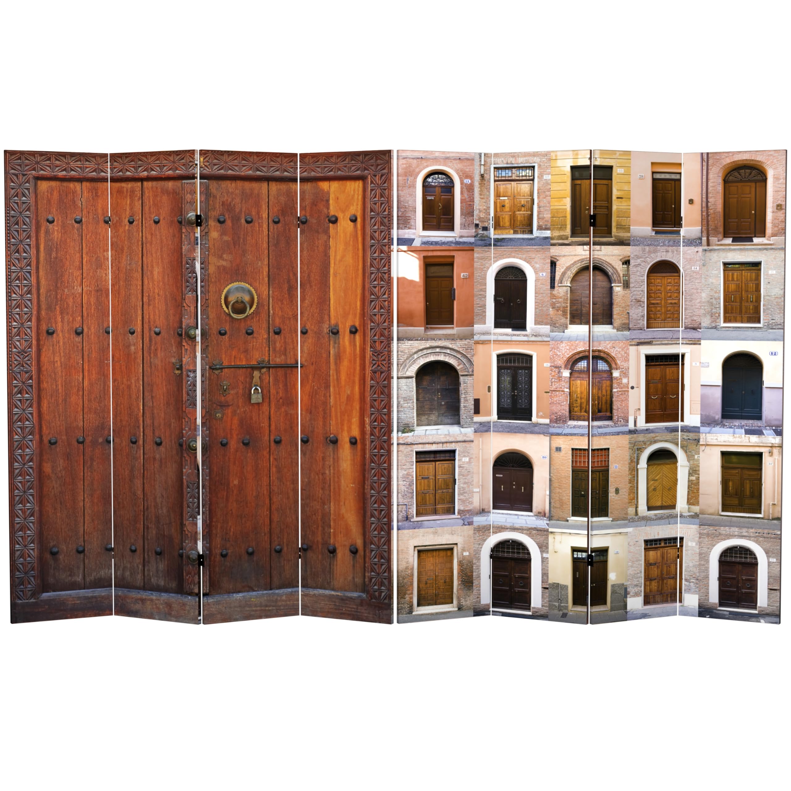6 ft. Tall Red Lantern Double Sided Folding Room Divider - 4 Panel White Canvas Privacy Screen for Home, Office, or Event Decor | Perfect for Room Partition, Wedding Backdrop, and Photo Booth Setup